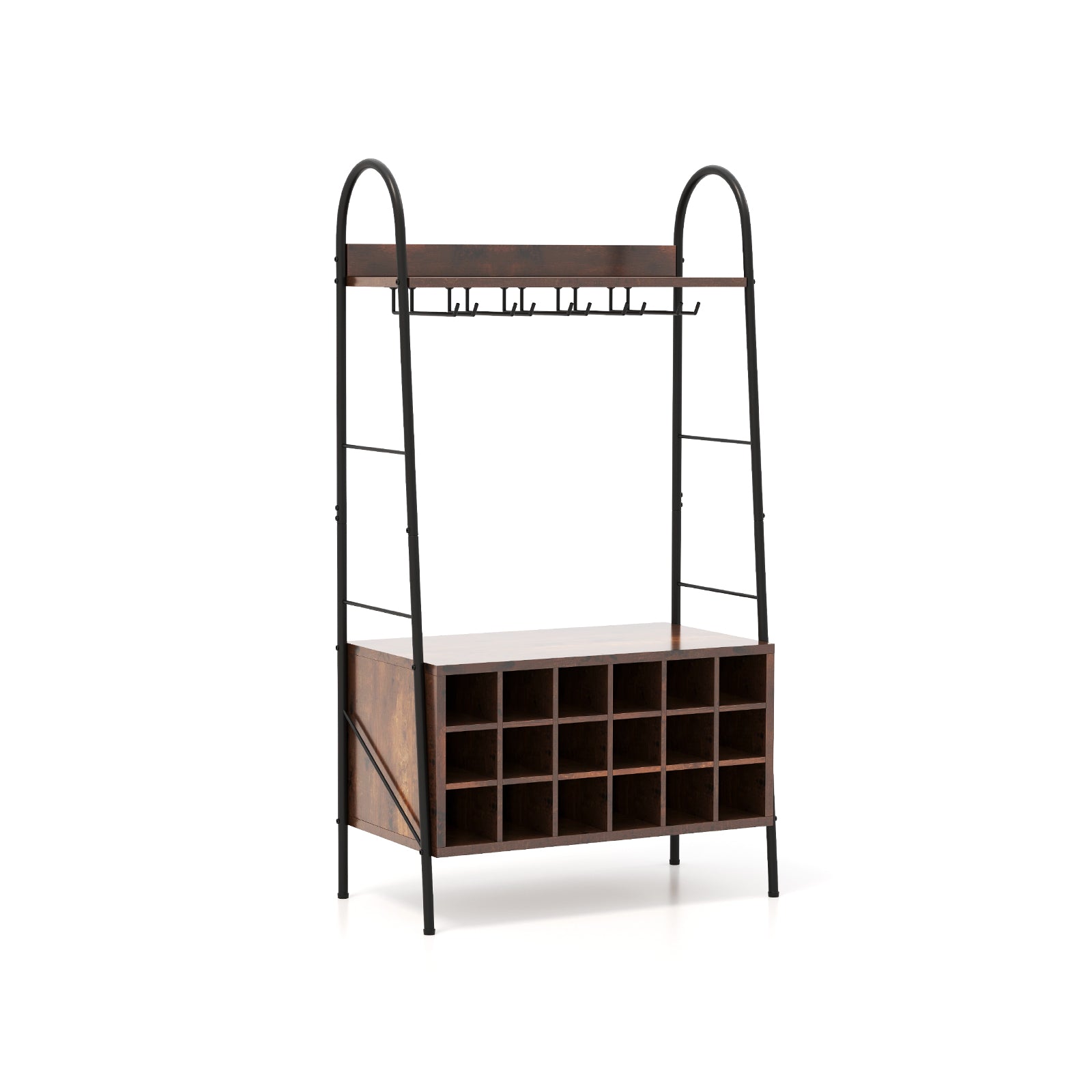 Baker‚Äôs Rack with Detachable Wine Rack and 5 Rows of Stemware Holder-Rustic Brown