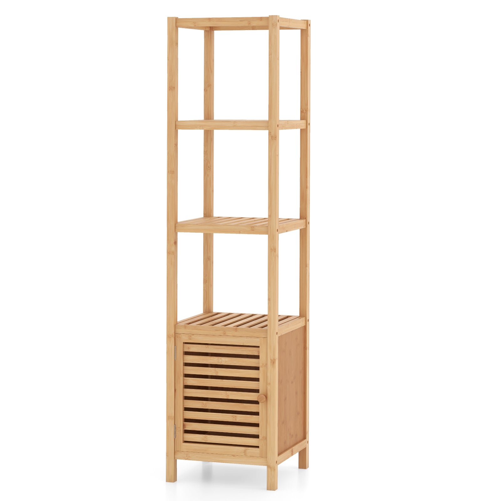 Bamboo Floor Storage Cabinet with Shuttered Door-Natural