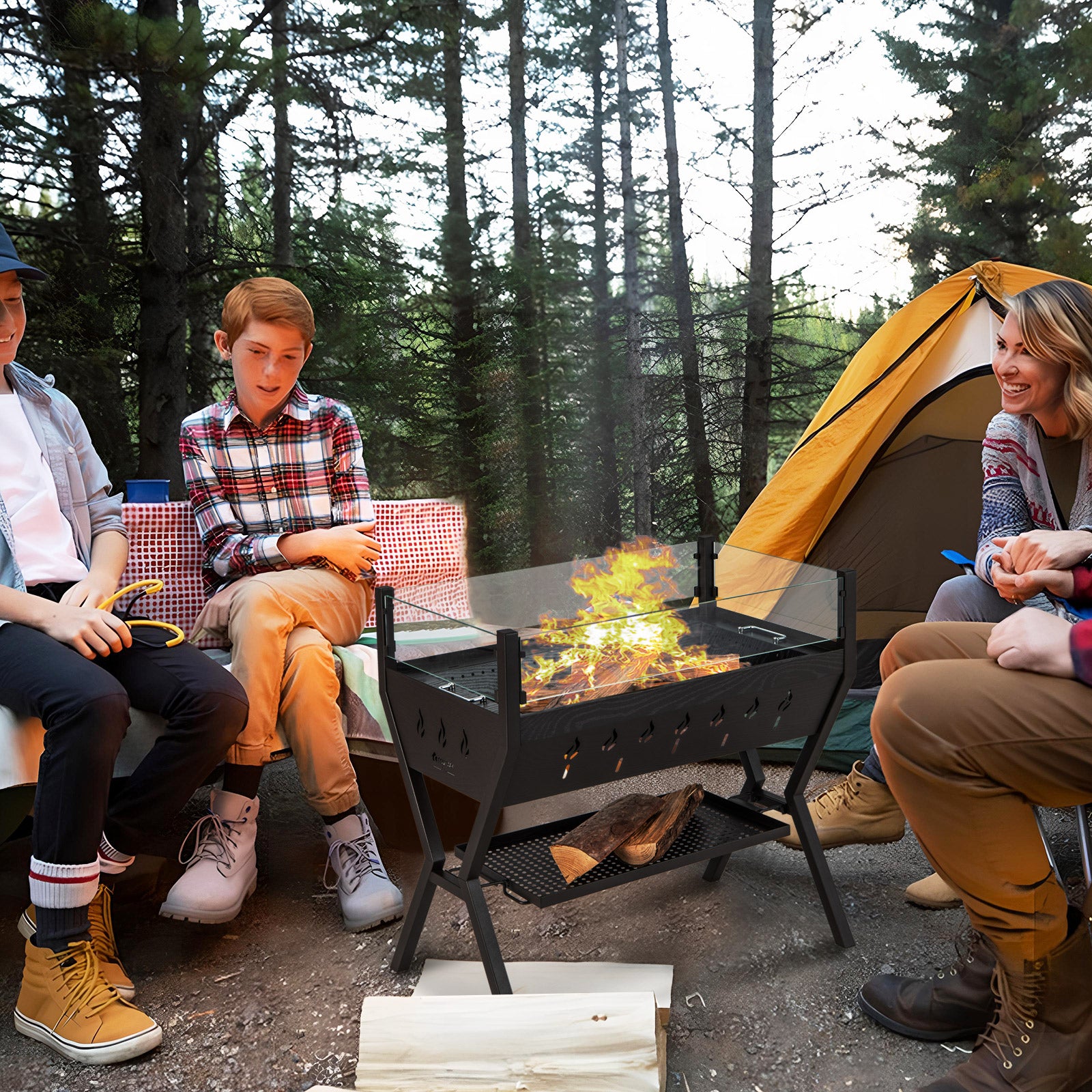 Barbecue Charcoal Grills with Wind Guard and Seasoning Racks-Black