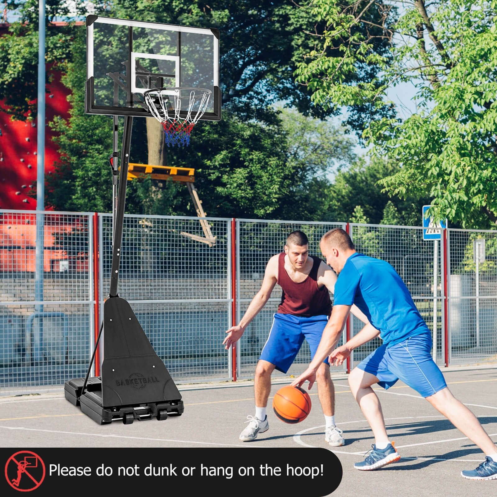 Basketball Hoop System with 44 Inch Shatterproof Backboard and Basketball Rebounder