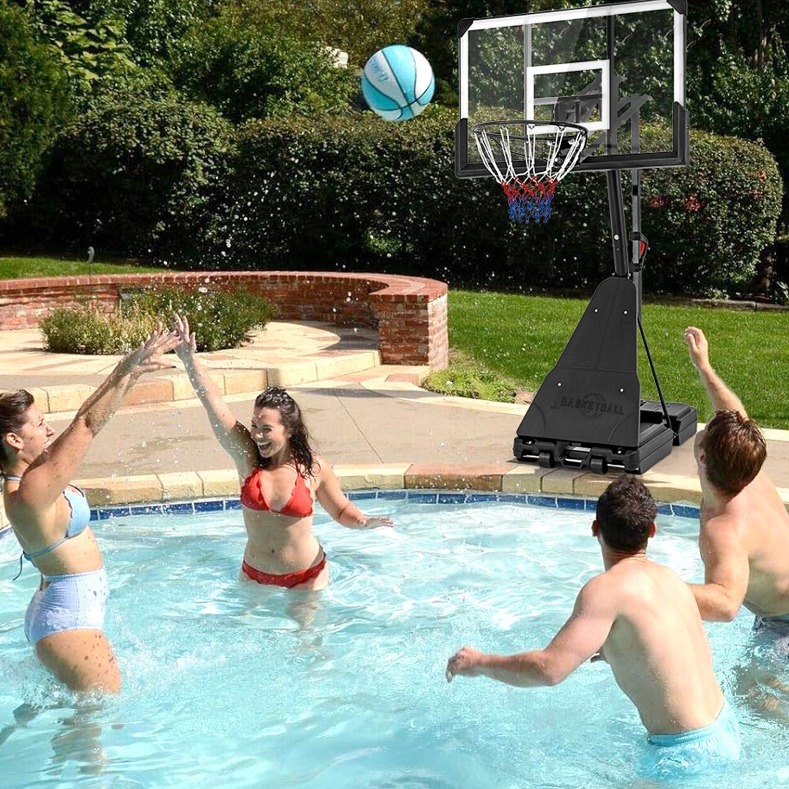 Basketball Hoop System with 44 Inch Shatterproof Backboard and Basketball Rebounder
