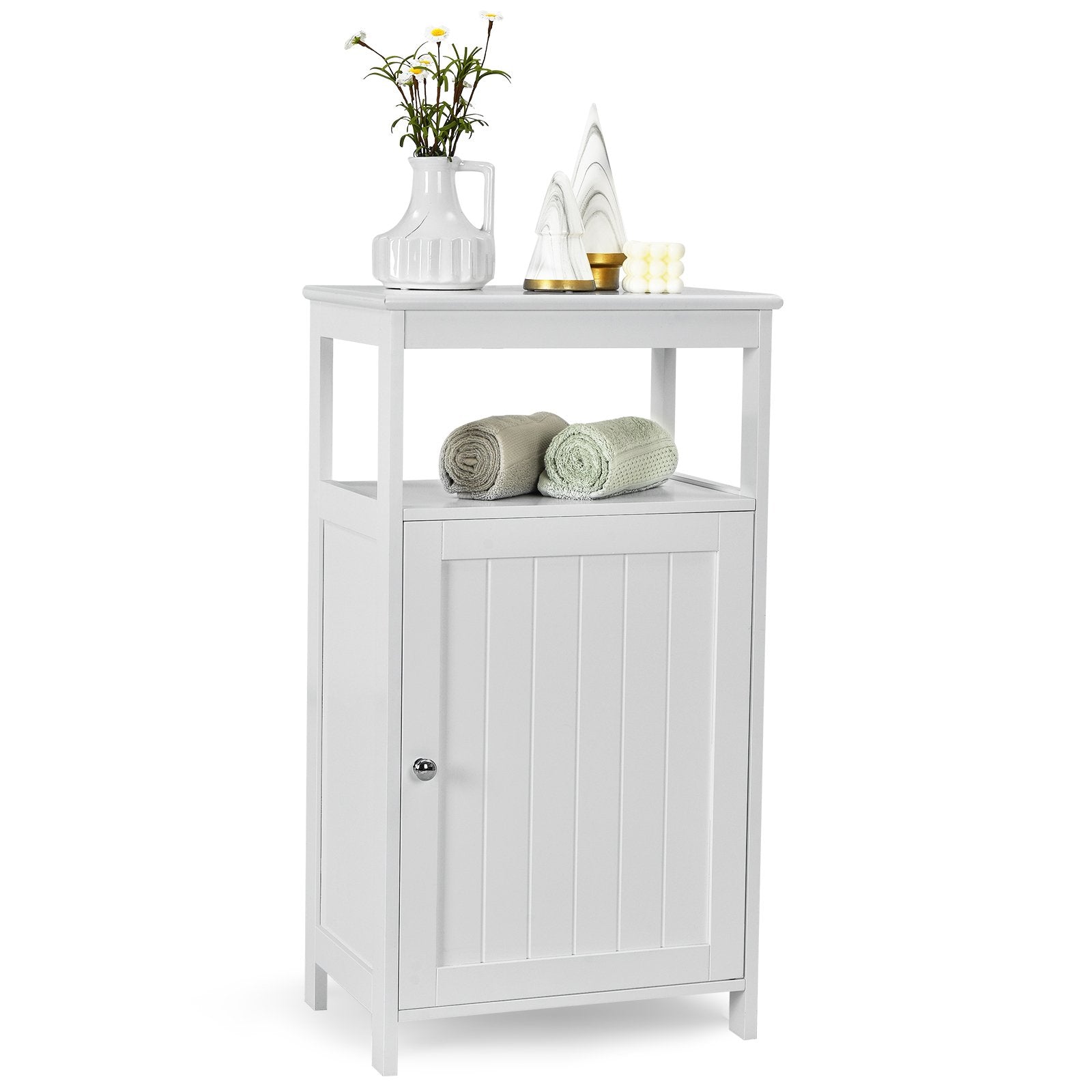 Bathroom Floor Cabinet with Single Door and Adjustable Shelf-White