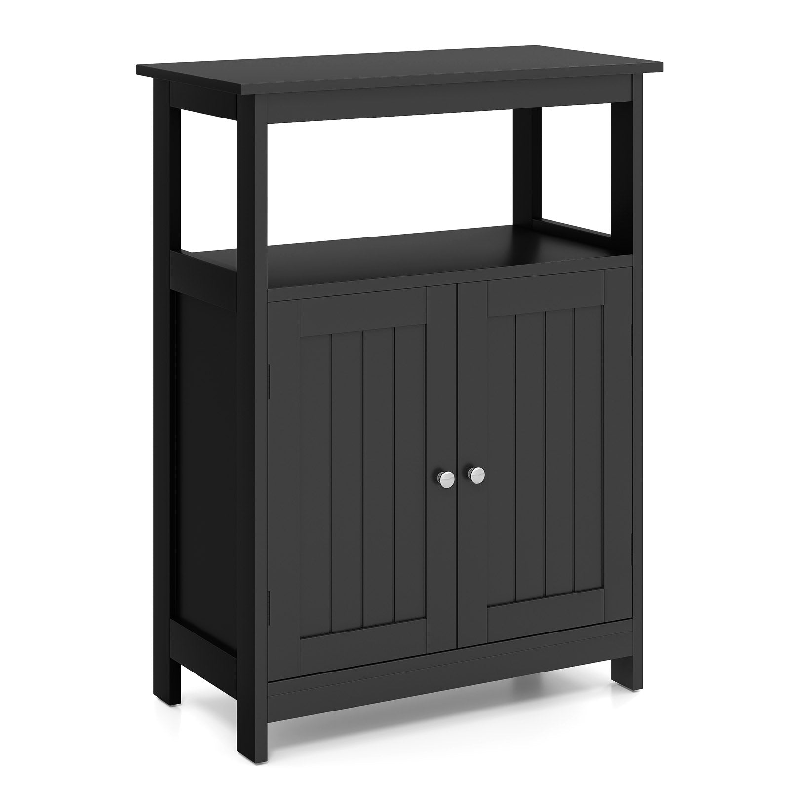 Bathroom Floor Cabinet with Open Shelf and Adjustable Shelf-Black