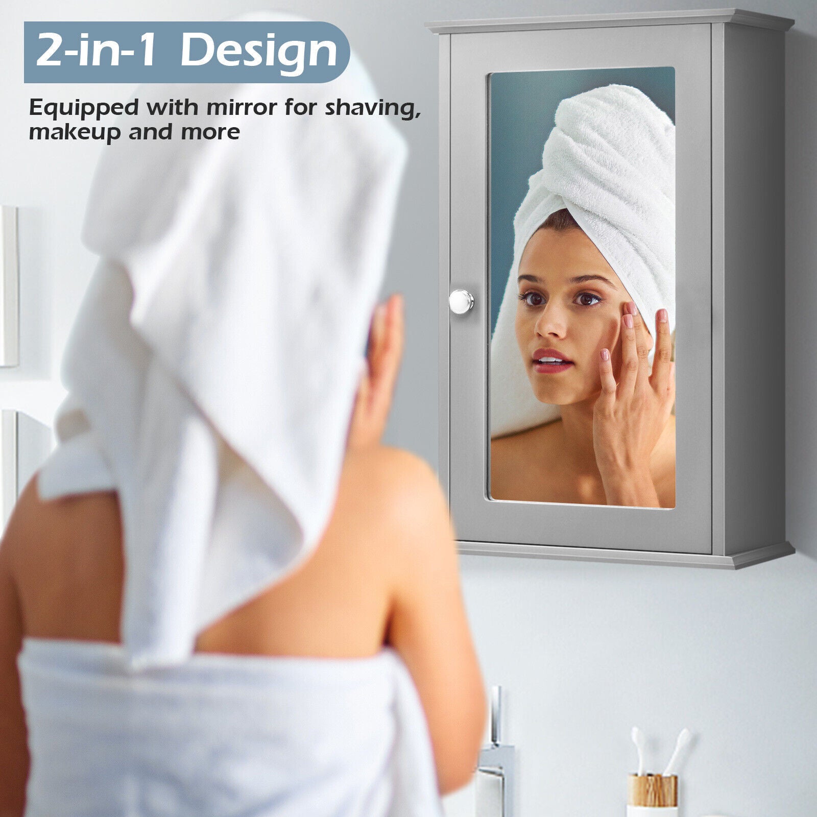 Bathroom Medicine Cabinet with Mirror and Adjustable Shelf-Grey