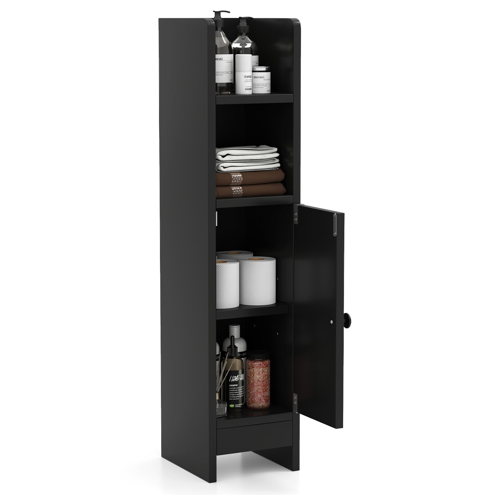 Bathroom Storage Cabinet with Door and Adjustable Shelves-Black