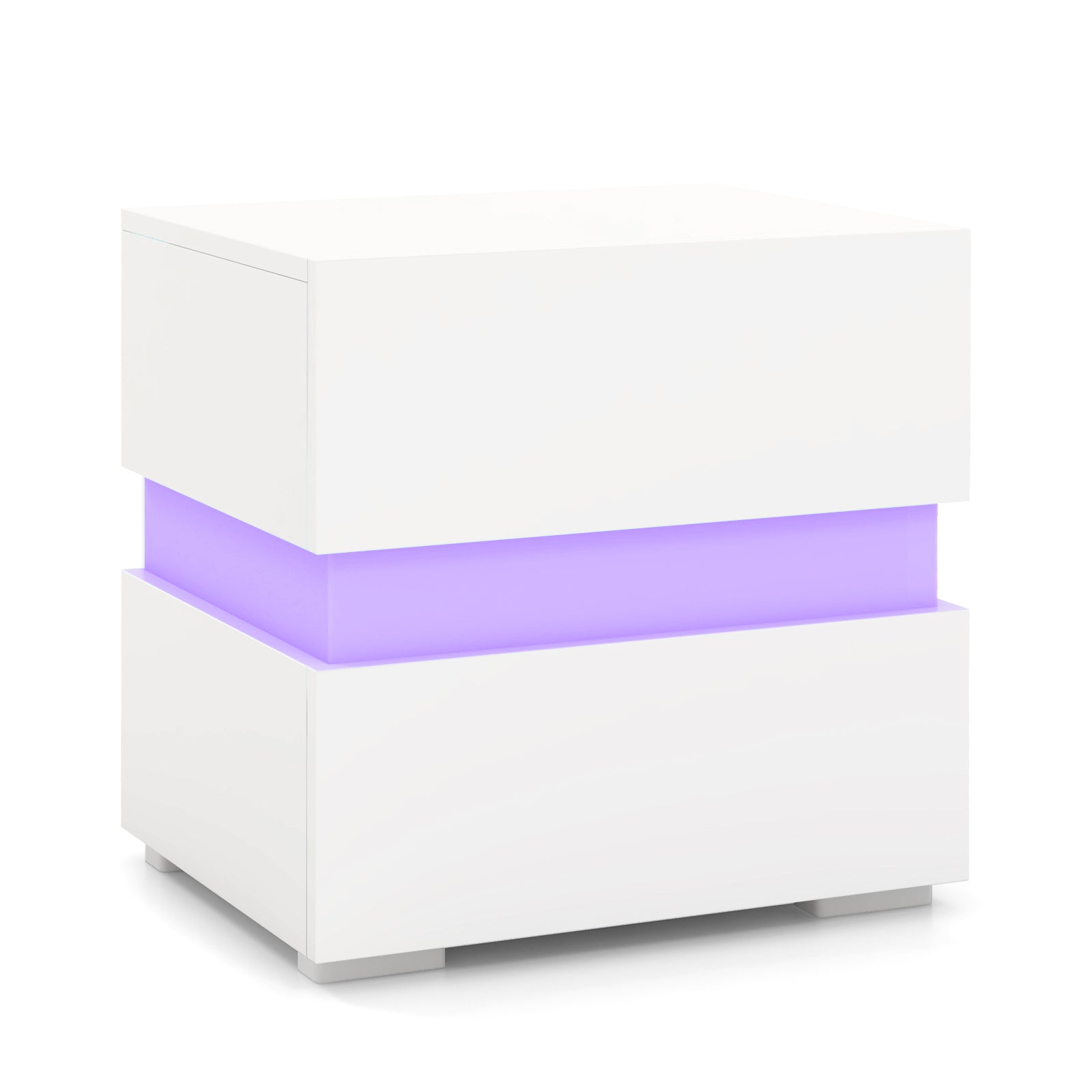 Bedside Table LED Nightstand with 2 Drawers-White
