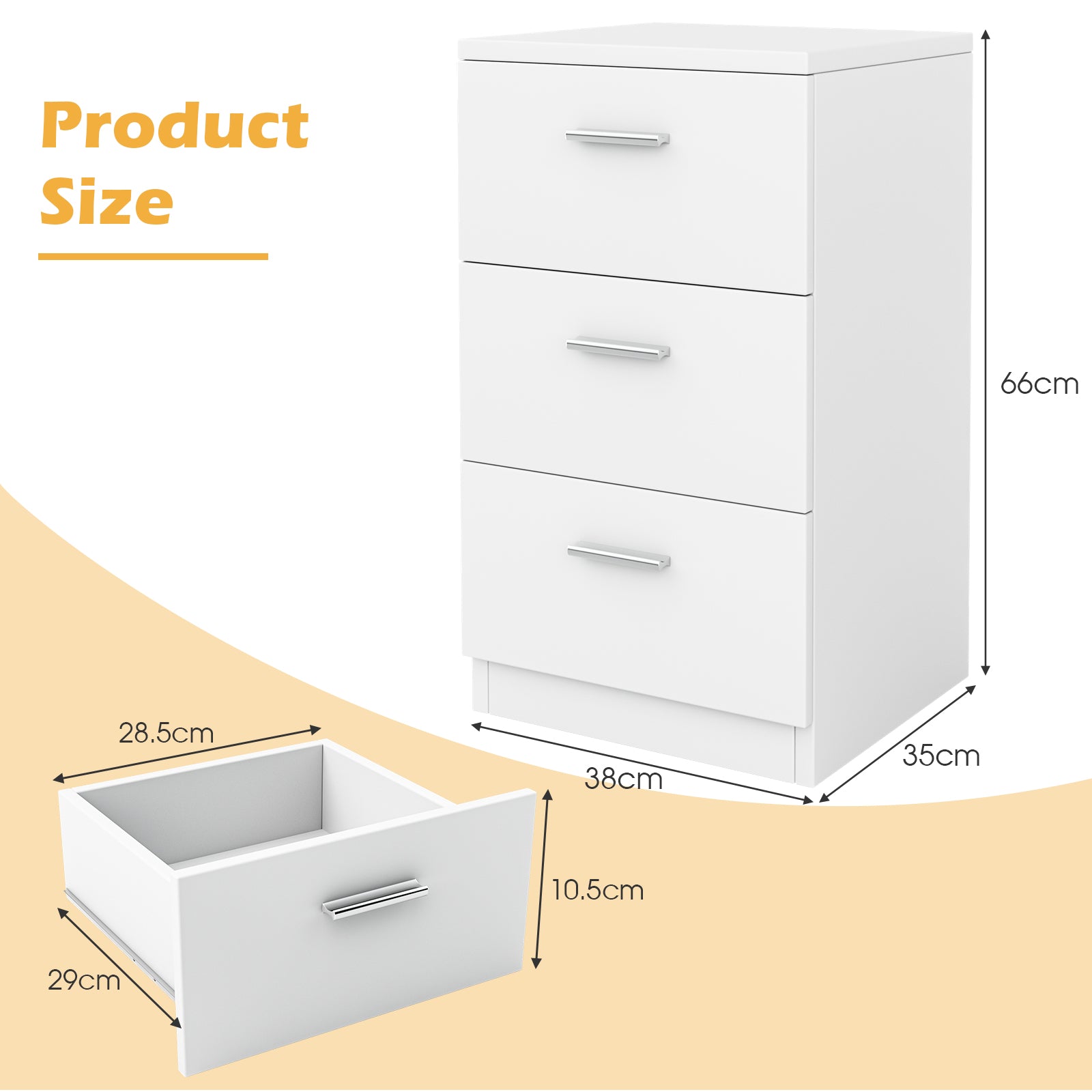 Space-saving Night Chest with 3 Drawers and Handles for Bedroom-White