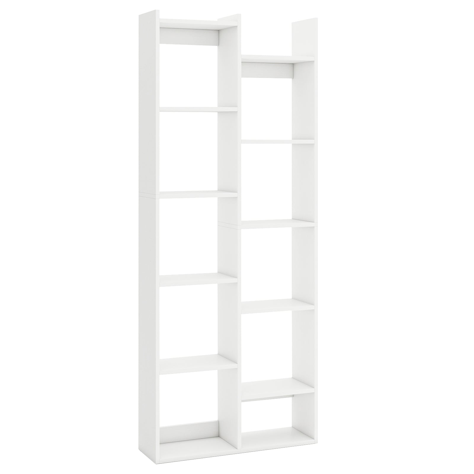Bookshelf 11-Tier Bookcase with Anti-Tipping Kits Wood Display Shelf-White