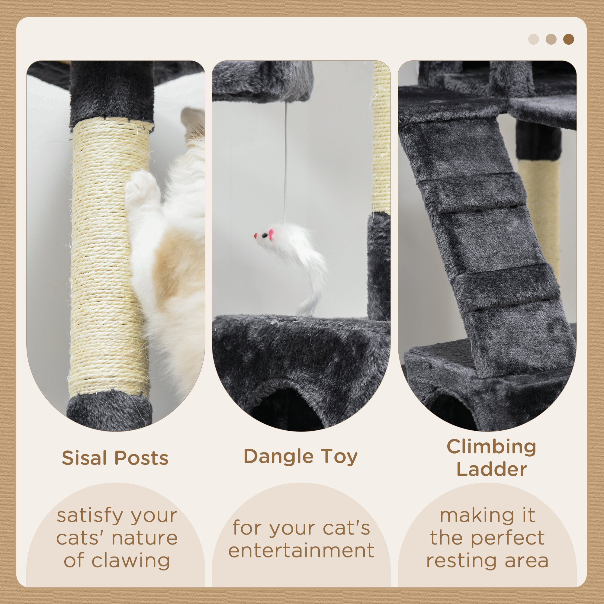PawHut 173cm Cat Tree Scratching House, Activity Play Centre, Charcoal Grey