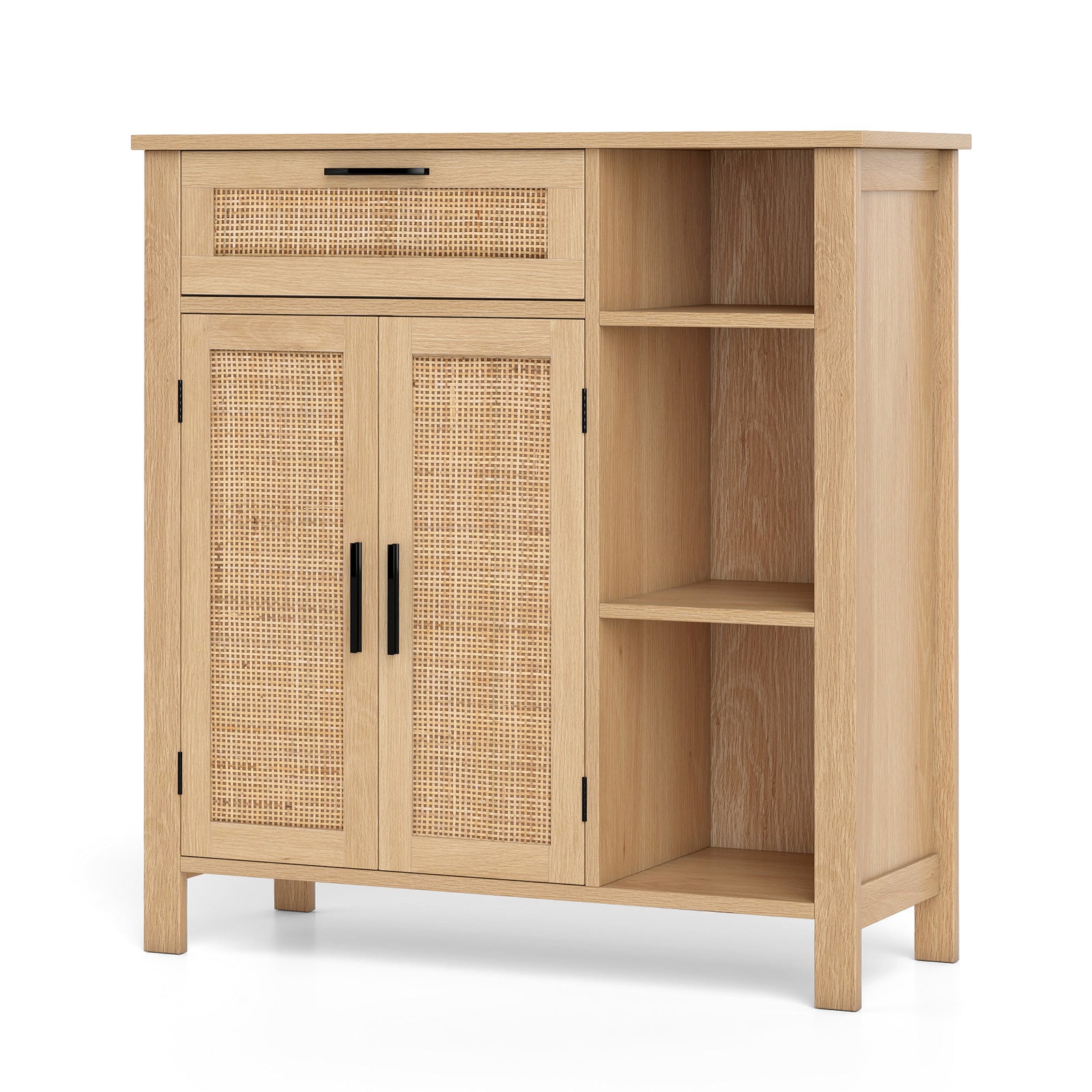 Buffet Sideboard with Rattan Woven Doors and Adjustable Shelf-Natural