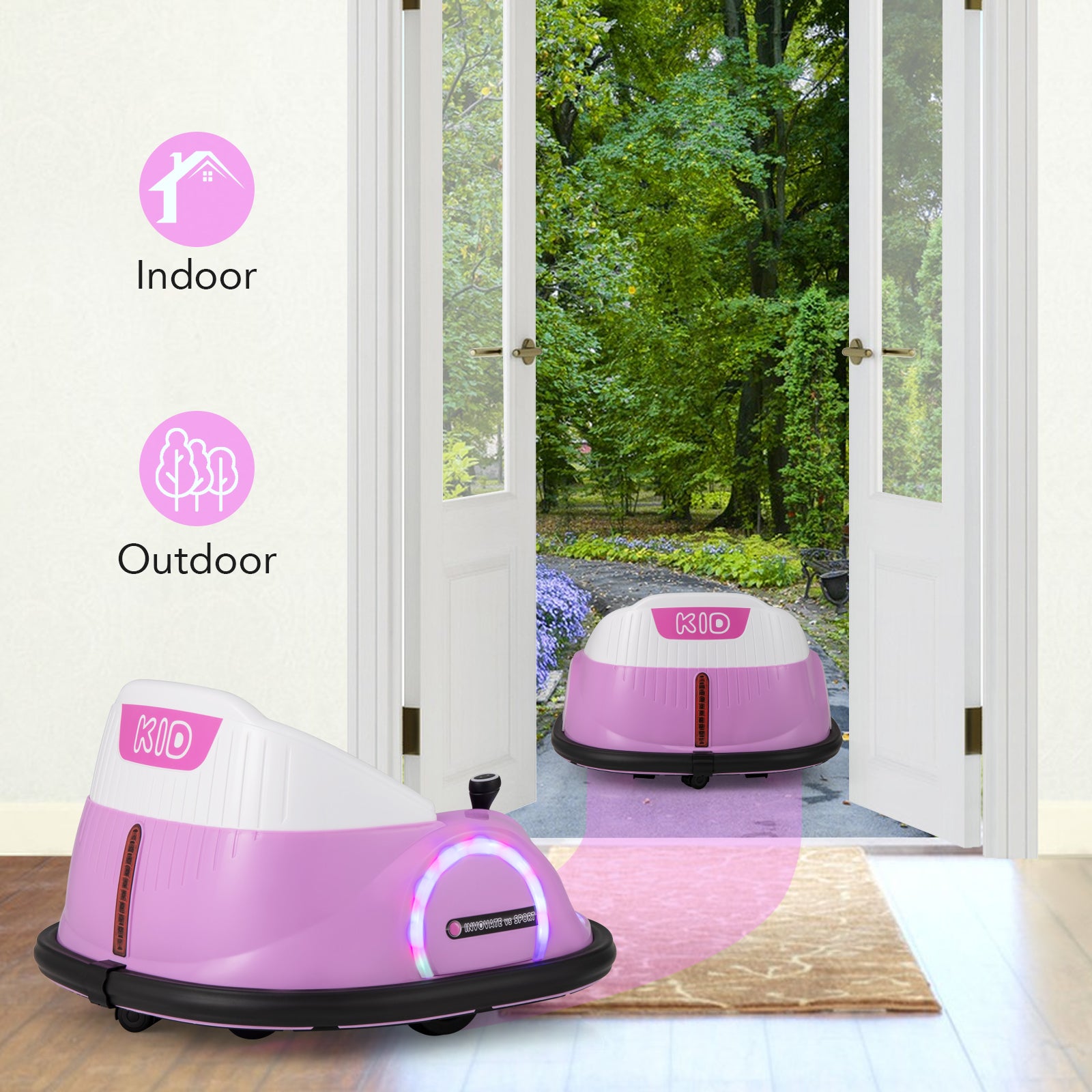 6V Kids Ride on Battery Powered Bumping Car with Flashing LED Lights-Pink