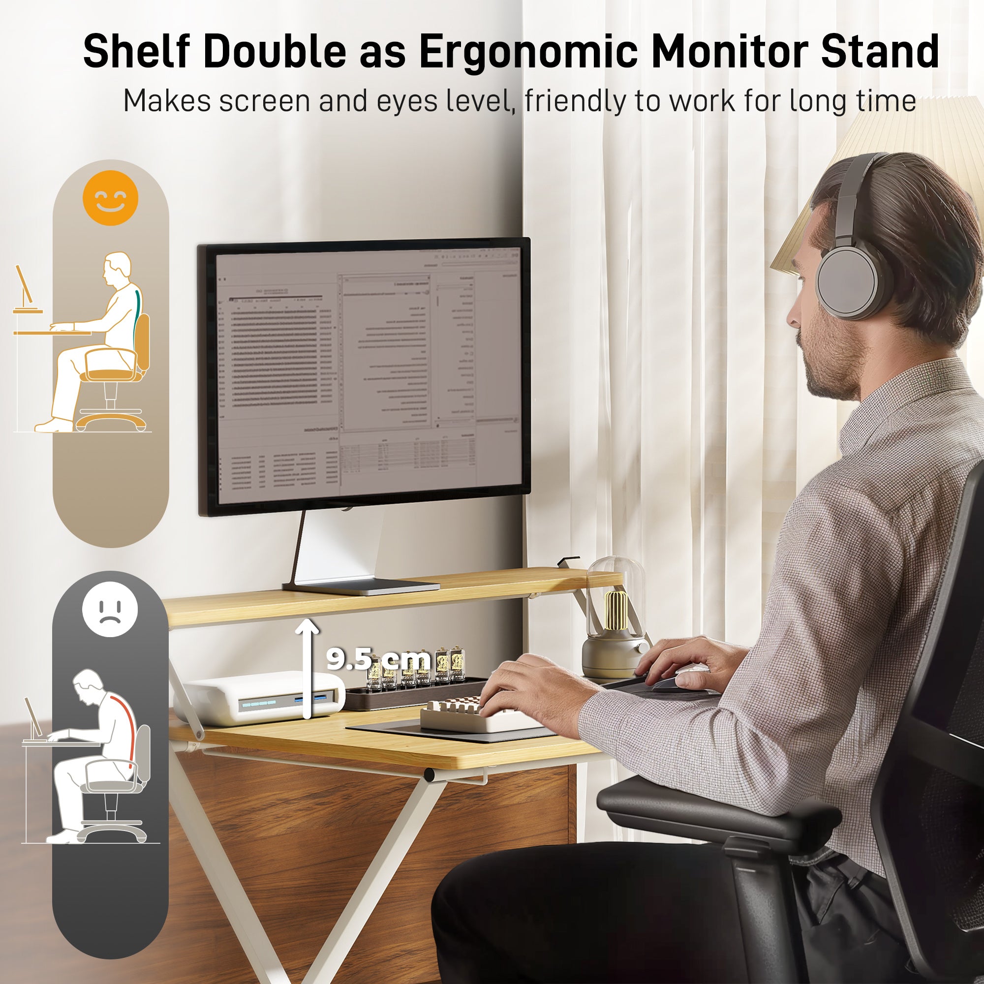 HOMCOM Compact Folding Desk for Small Spaces, Foldable Computer Desk with Storage Shelf for Home Office, 2-Tier Study Writing Table, 86 x 66 x 82 cm, Maple Wood-effect