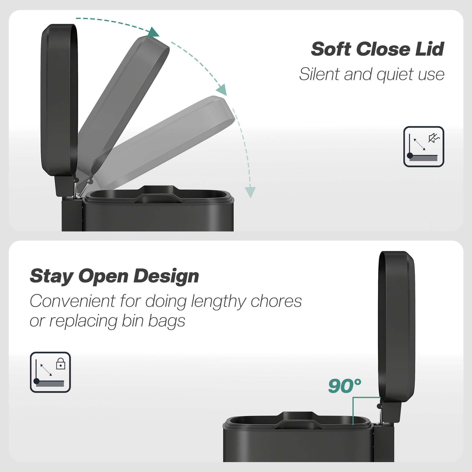 HOMCOM 12L Modern Boxy Metal Home Kitchen Bin - Black