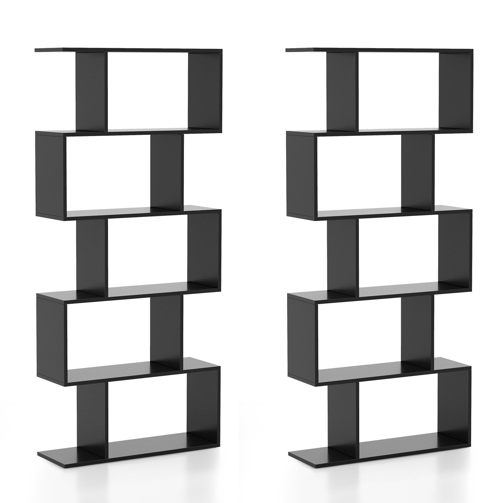 Geometric S-Shaped Bookcase with Anti-Toppling Device for Living Room Home Office-Black