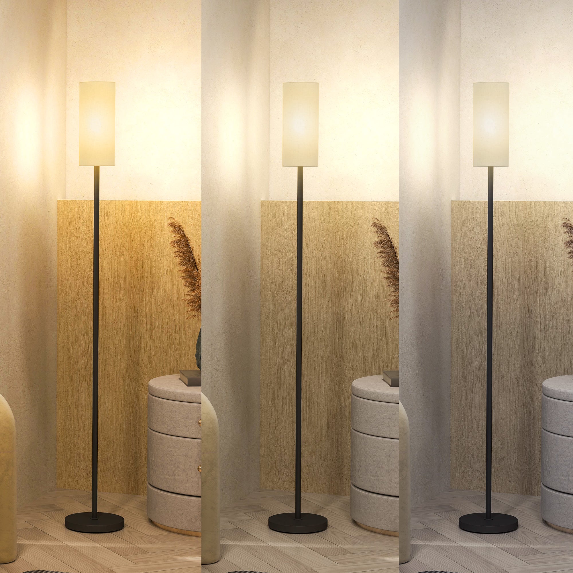 HOMCOM Floor Lamp for Living Room, Modern Standing Lamp with Linen Shade & Foot Switch, Minimalist Tall Pole Lampshade for Bedroom, Office, White