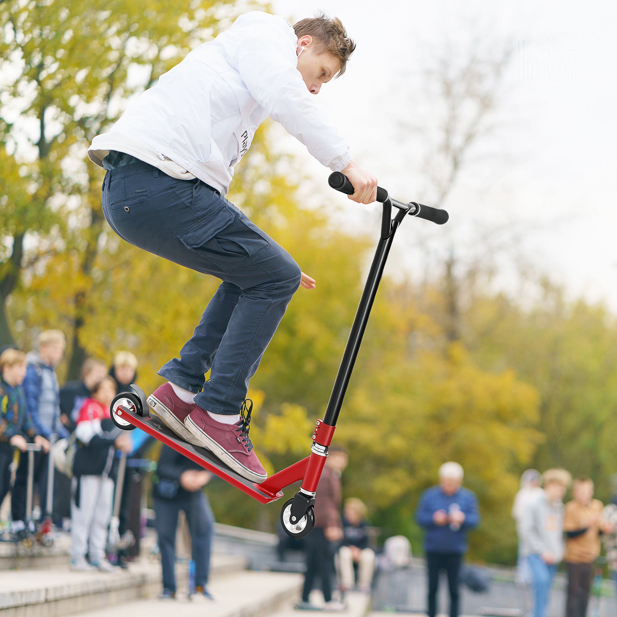 HOMCOM Stunt Scooter, 360√Ç¬∞ Entry Level Tricks Scooter w/ Lightweight Aluminium Deck and ABEC 7 Bearing, For Age 14+ Beginners, Red