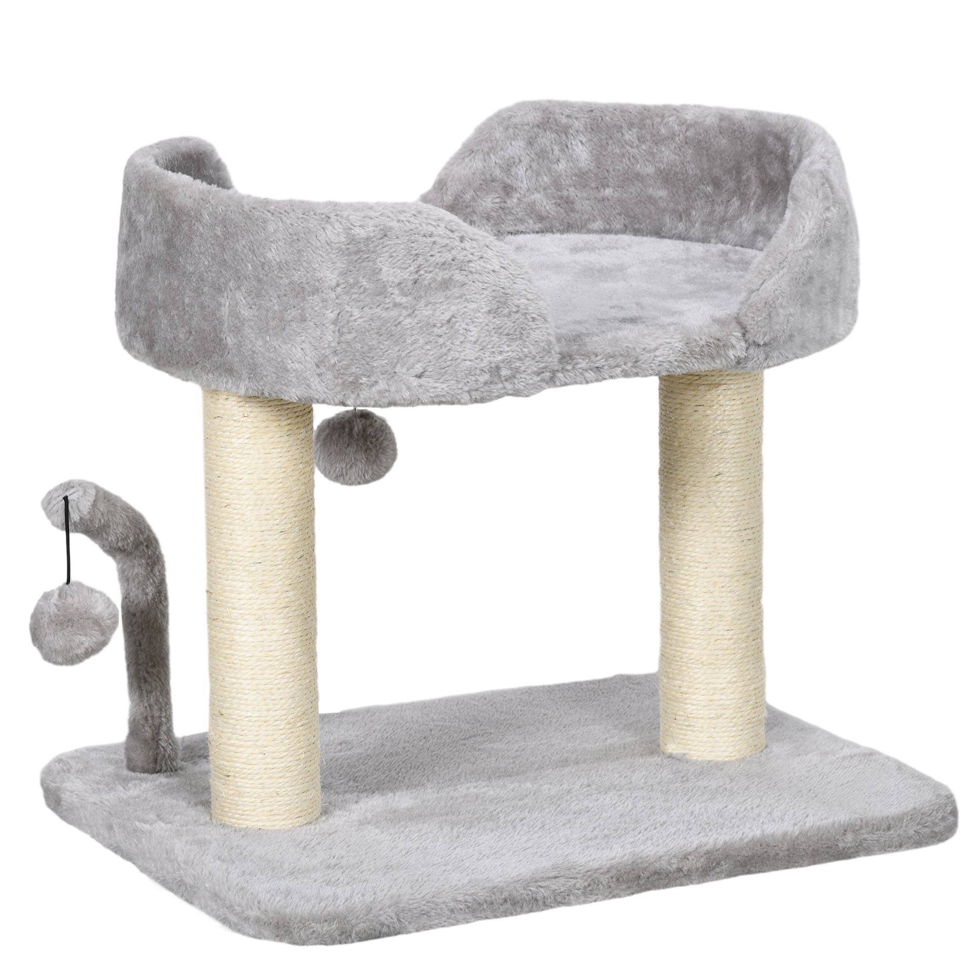 PawHut 42cm Indoor Cat Tree, with Toy Balls, Sisal Scratching Post - Light Grey