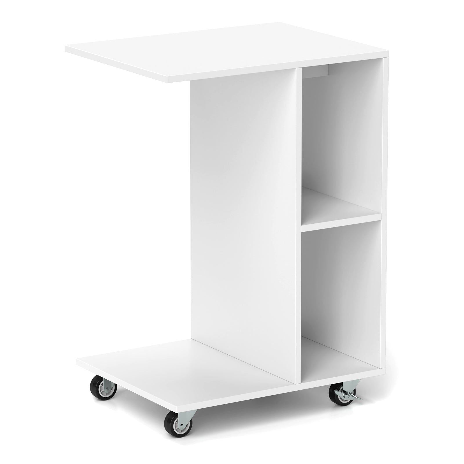 C-Shaped End Table Narrow Side Table with Storage Shelves-White