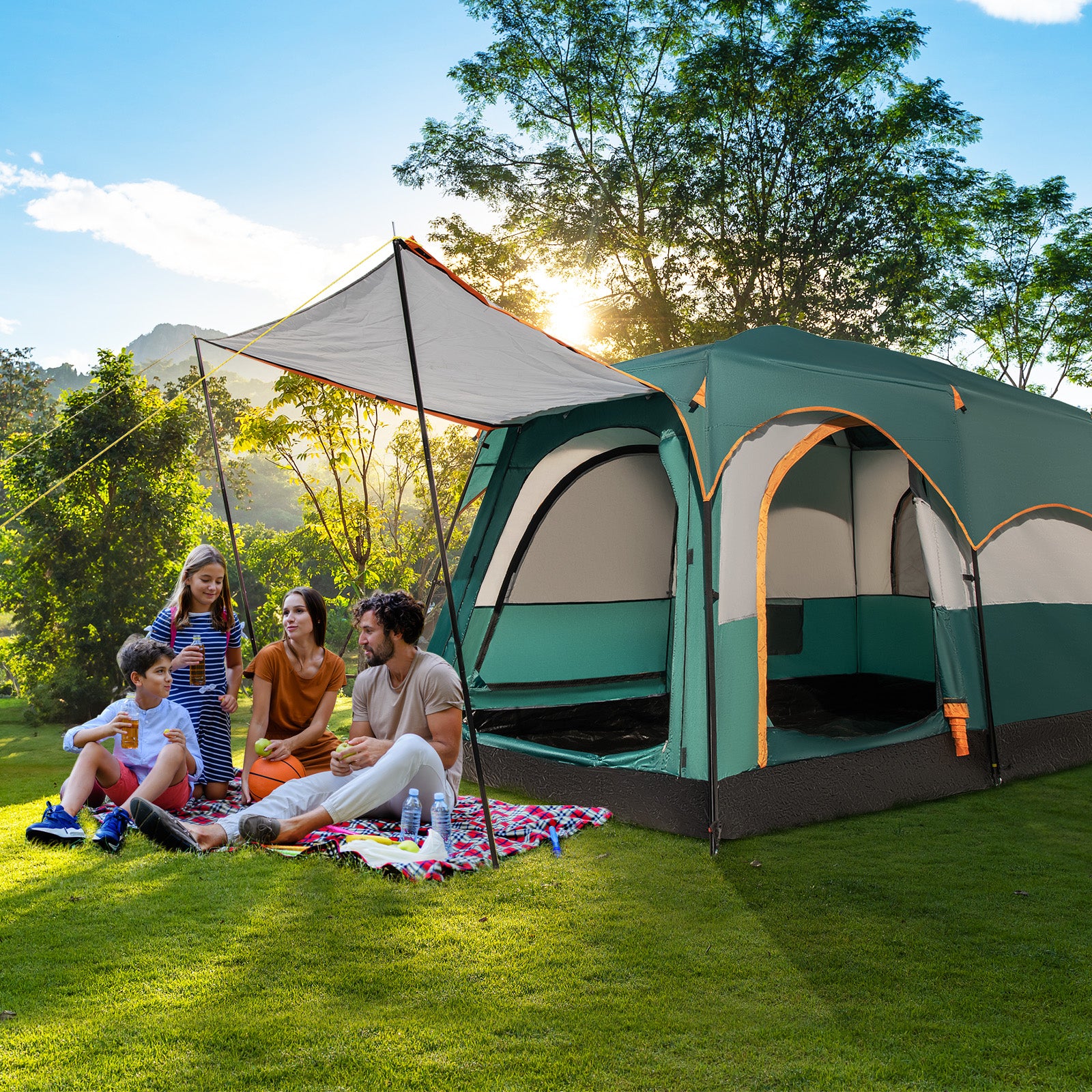 6-Person Camping Tent with 2-Room Divider for Camping Hiking