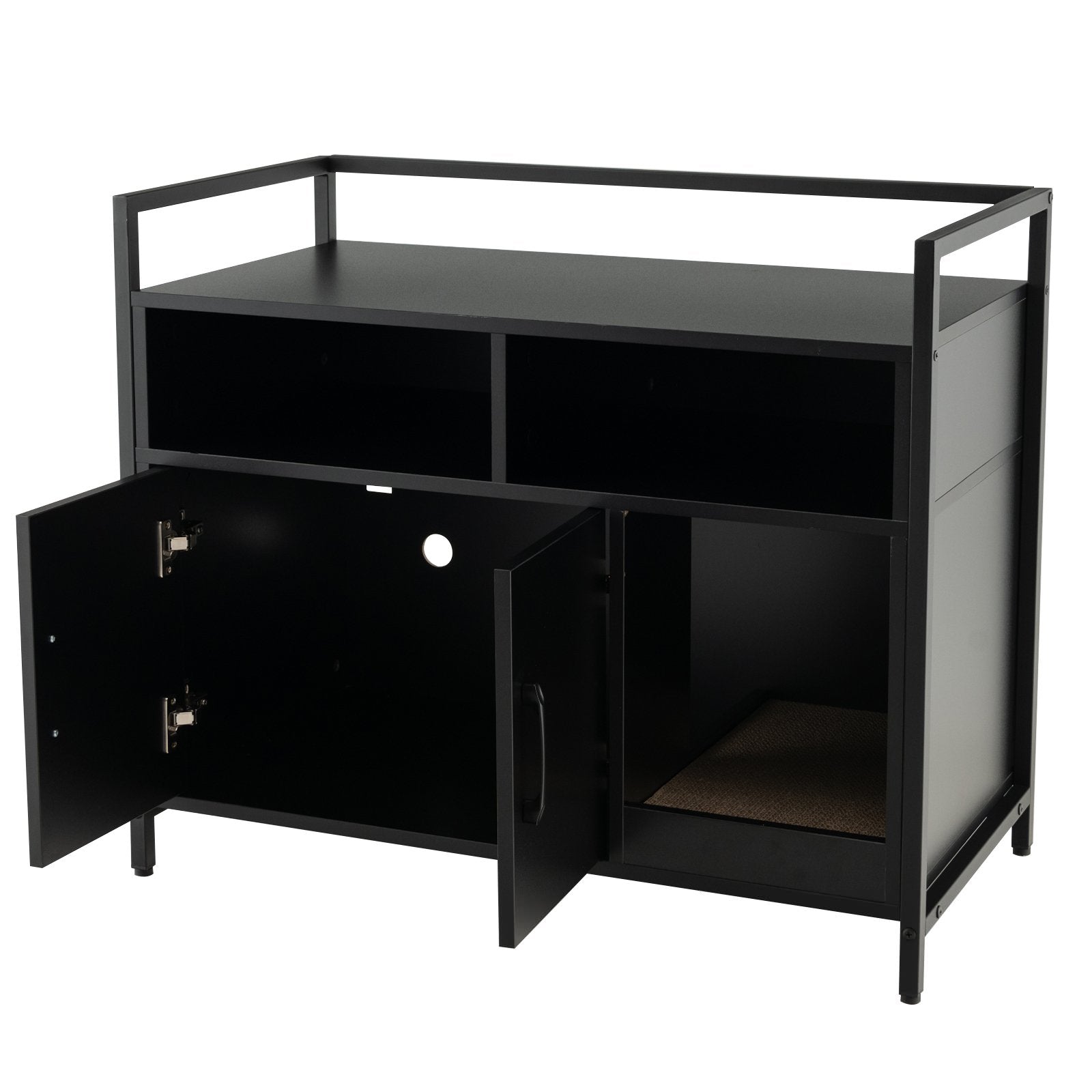 Wooden Cat Litter Box Enclosure with Compartment and Scratching Board-Black