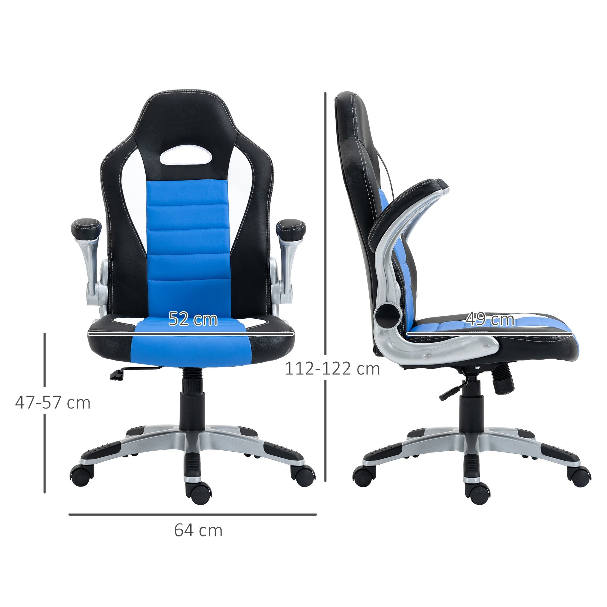 HOMCOM Computer Gaming Chair, Office Desk Swivel Chair, PU Leather Racing Chair with 90√Ç¬∞ Flip-up Armrest, Adjustable Height and Rolling Wheels, Blue