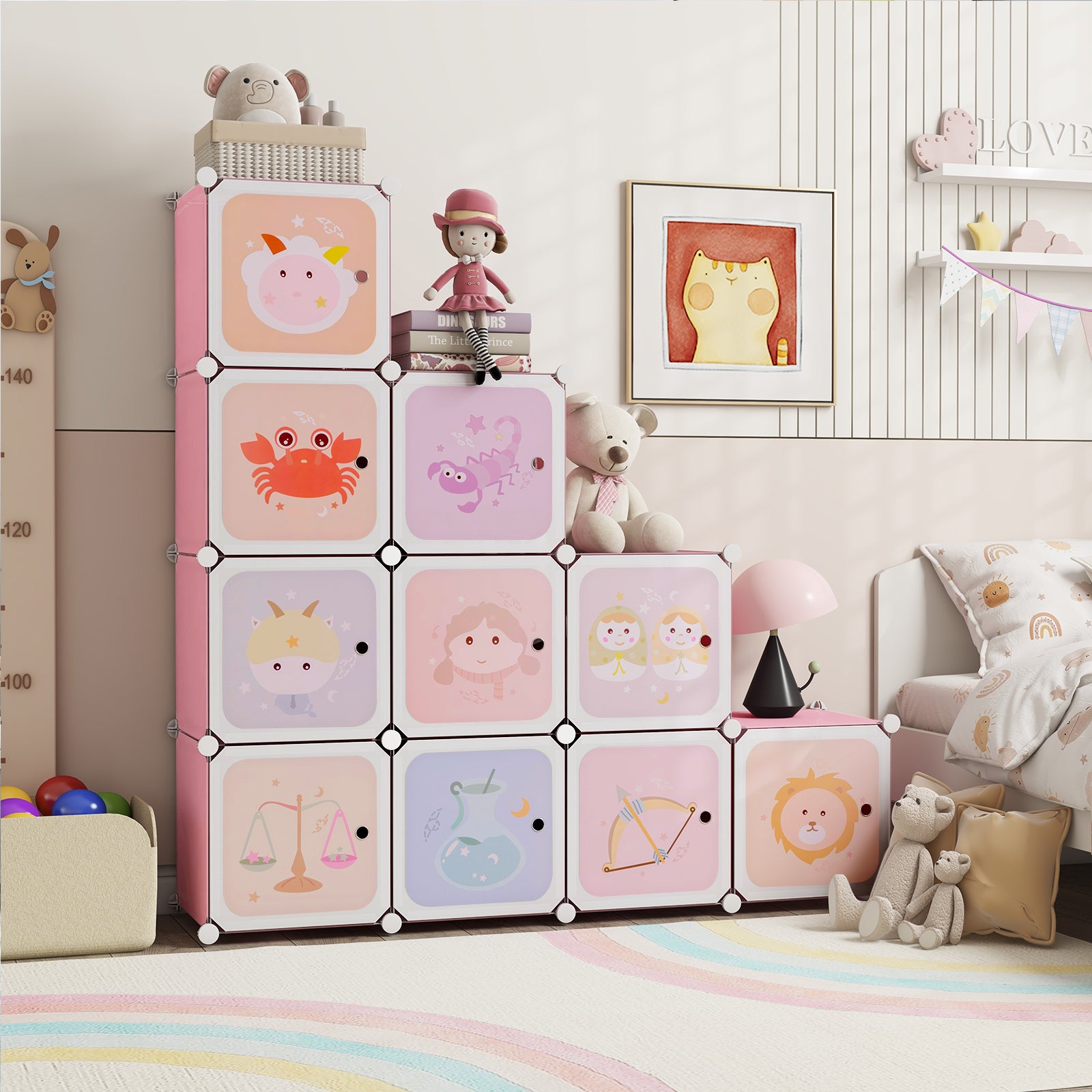 Children 12-Cube Wardrobe Baby Dresser Kids Bedroom Armoire-Pink