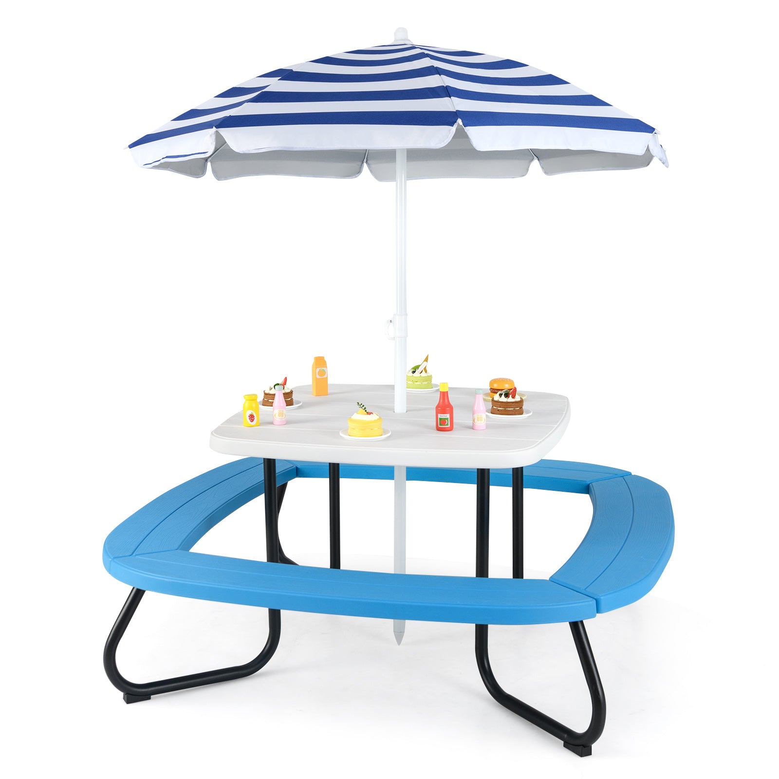 Children HDPE Kids Picnic Table with Height Adjustable Umbrella-White