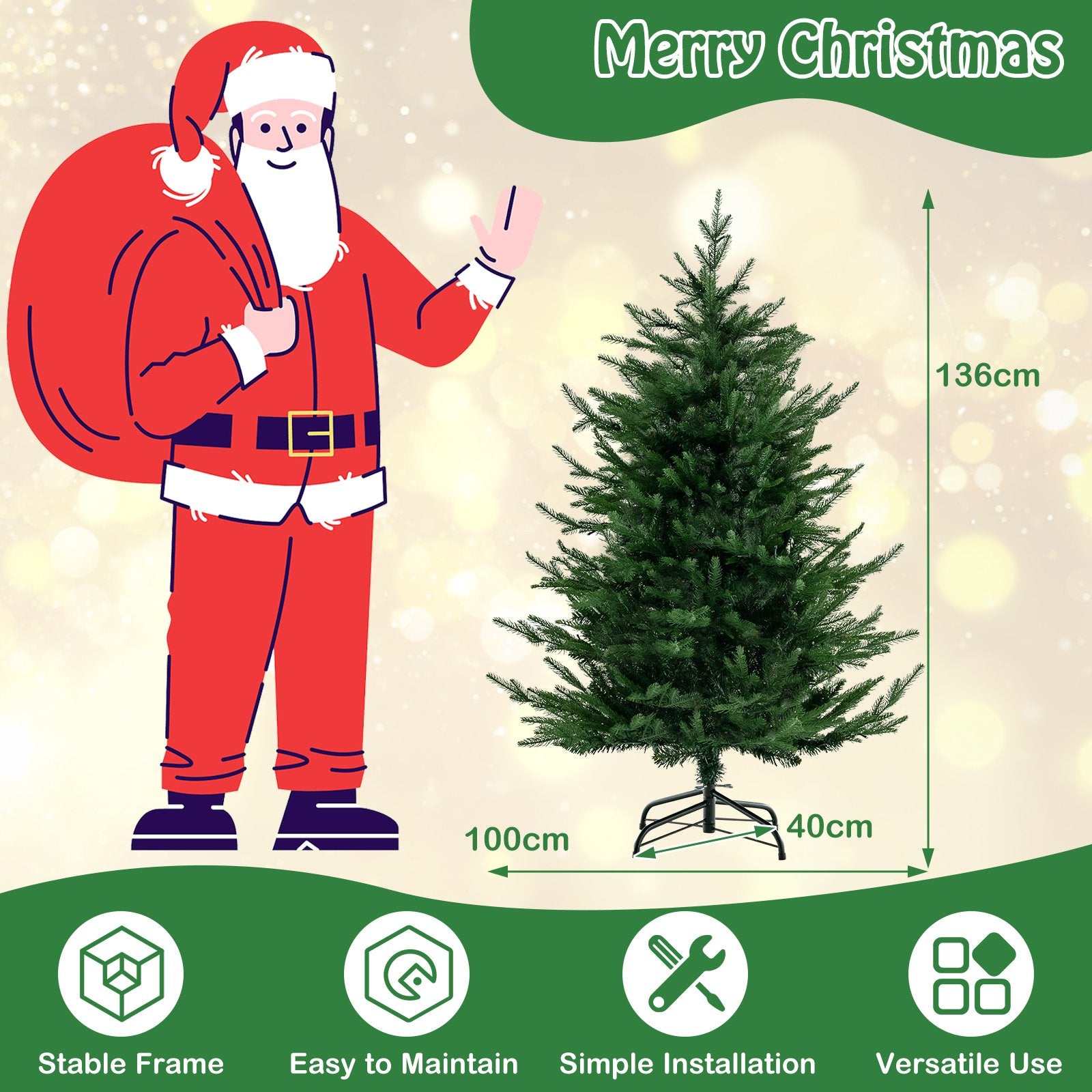 Pre-Lit Christmas Tree with LED Lights and 8 Lighting Modes-4.5 FT