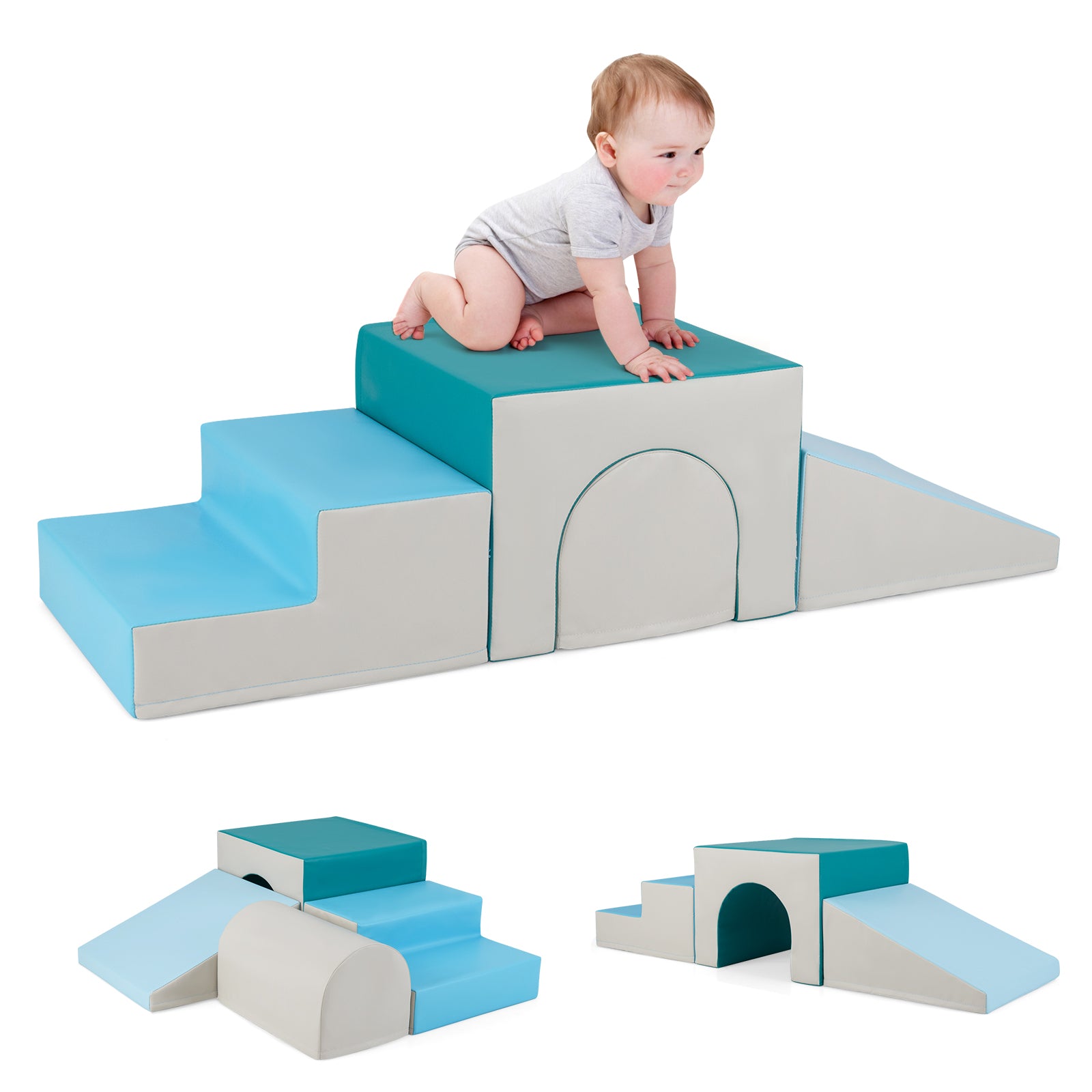 Climb and Crawl Foam Block Play Set for Infant Baby and Toddlers-Blue