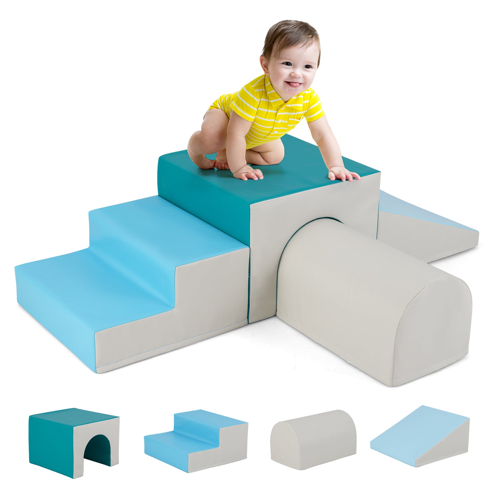 Climb and Crawl Foam Block Play Set for Infant Baby and Toddlers-Blue