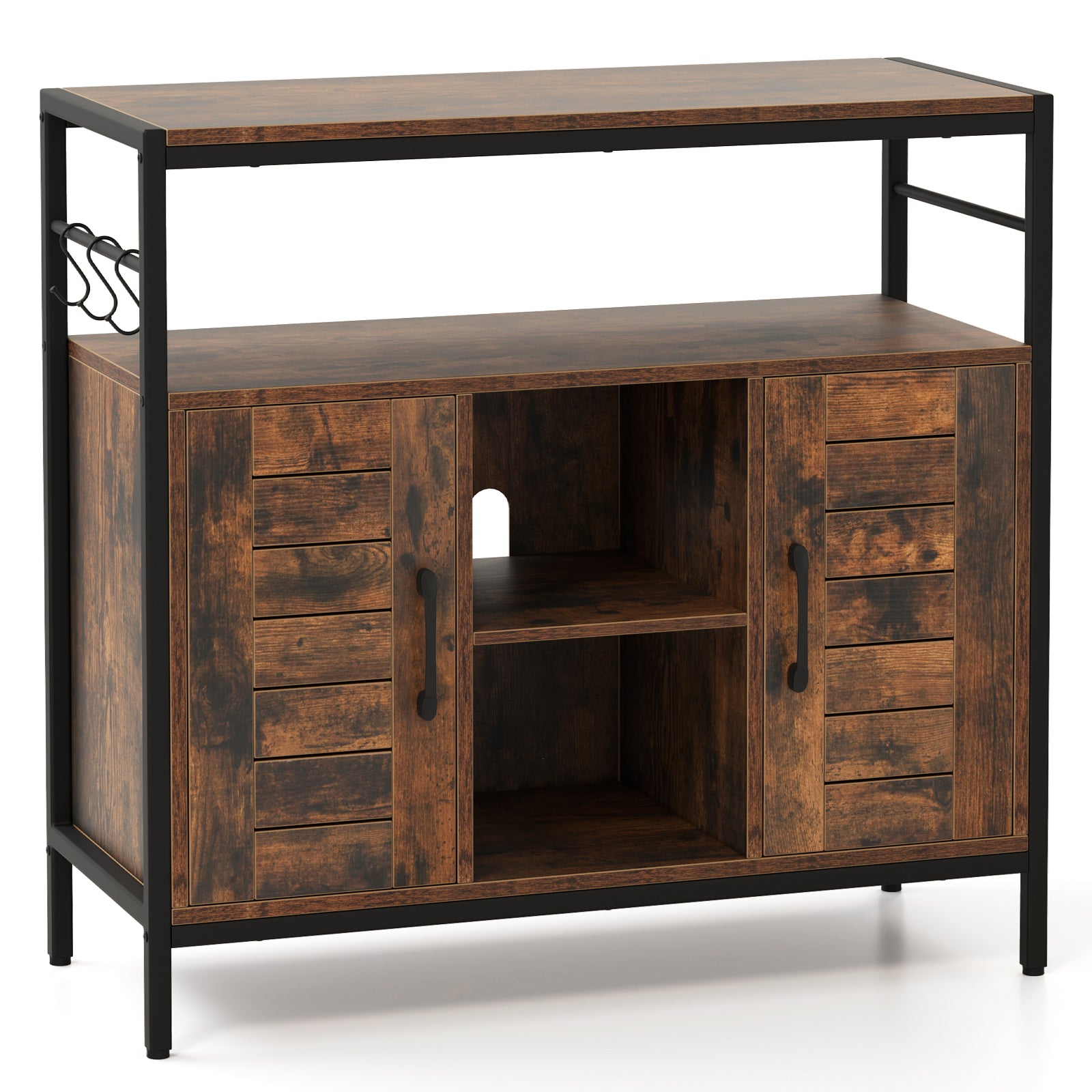 Buffet Coffee Bar Industrial Sideboard Cabinet with 2 Doors Open Compartments for Kitchen-Rustic Brown