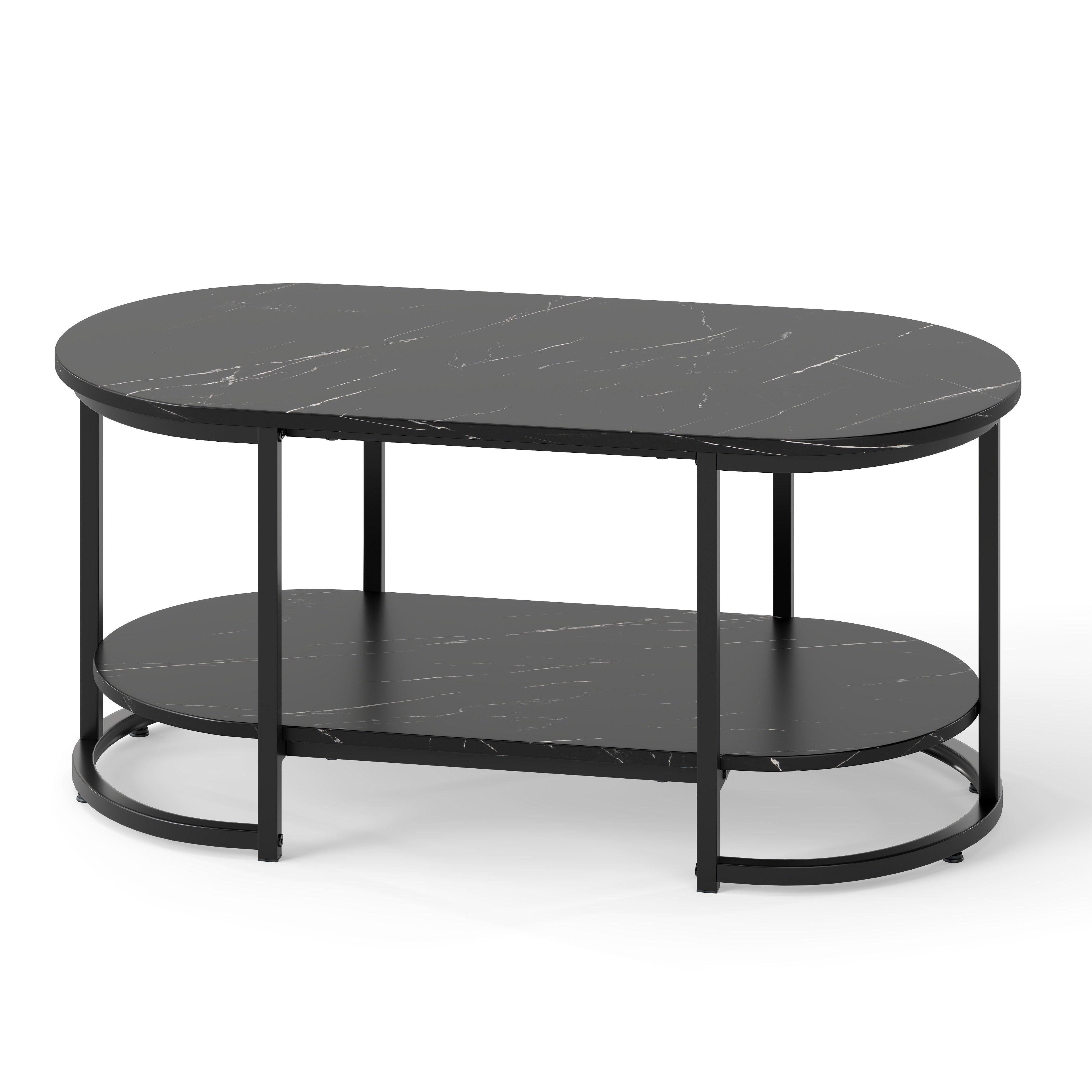 Marble Coffee Table with Open Storage Shelf-Black