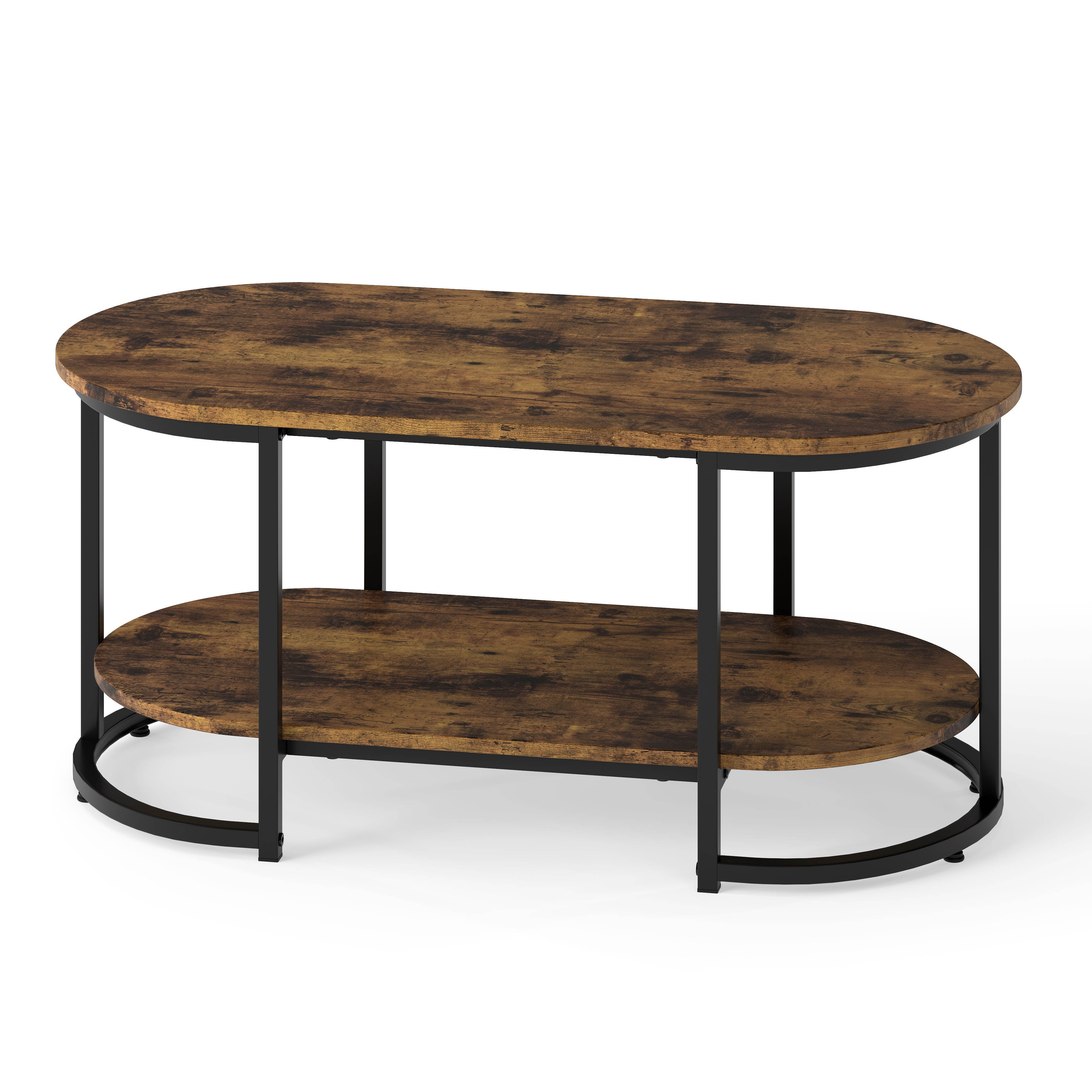 Marble Coffee Table with Open Storage Shelf-Rustic Brown