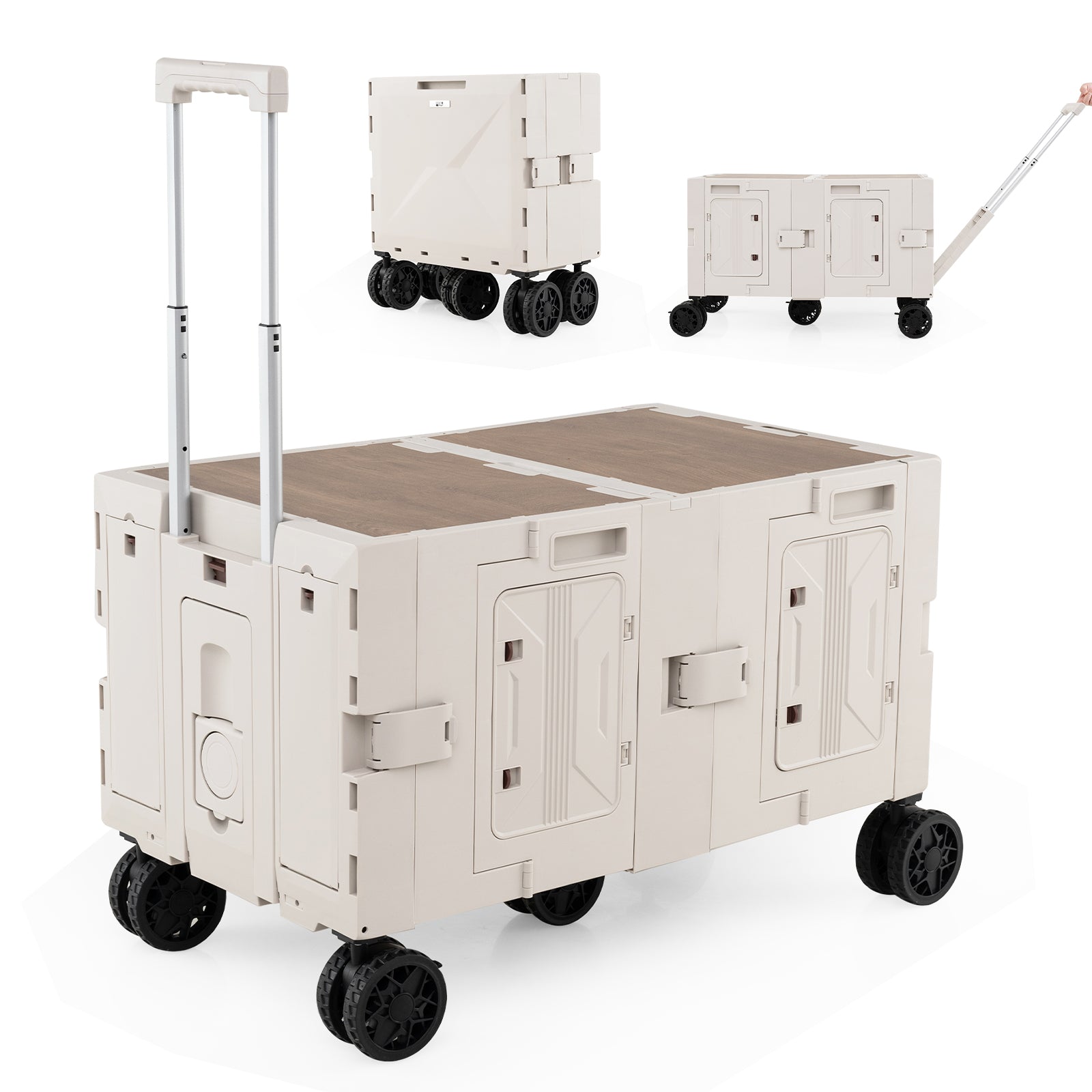 Collapsible Wagon Cart Foldable Utility Cart with Telescoping Handle-White