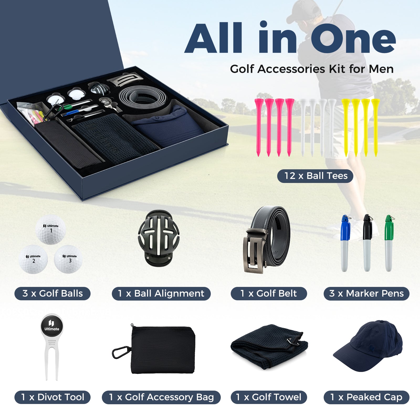 Complete Golf Accessories Set Hi-End Golf Gift Box for Men/Women-B