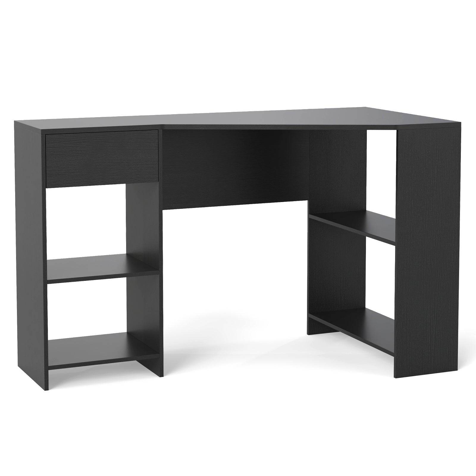 L-Shaped Computer Desk with Storage and Open Shelves for Living Room Bedroom-Black