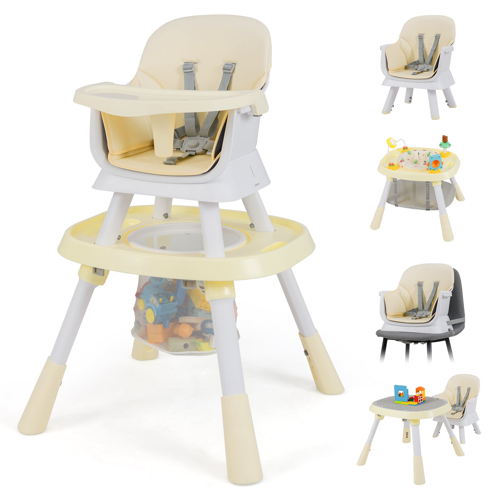 16-in-1 Convertible Baby High Chair with Removable Tray and 5-Point Harness-Beige
