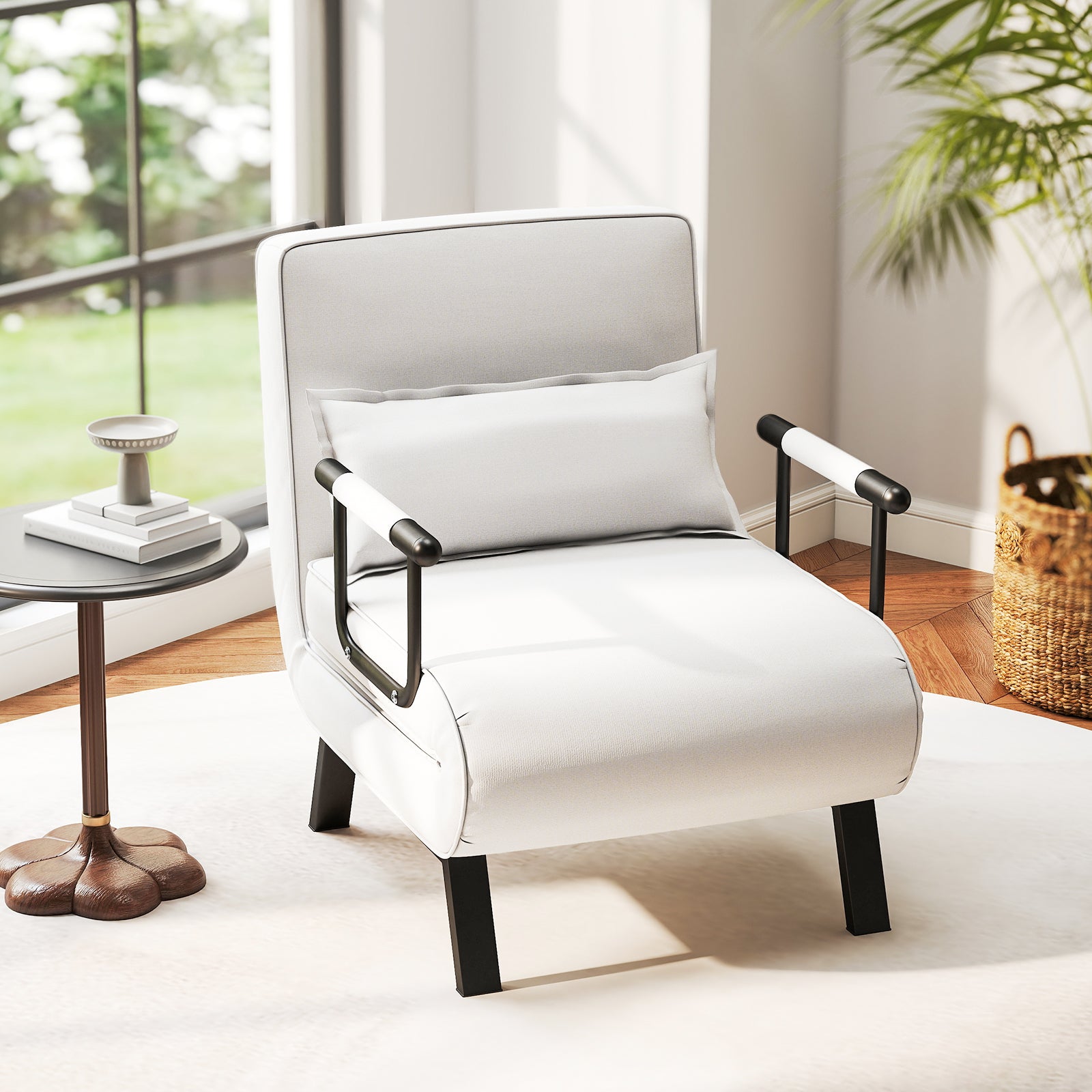 Convertible Sofa Bed 4-in-1 with 6-Position Adjustable Backrest-Beige