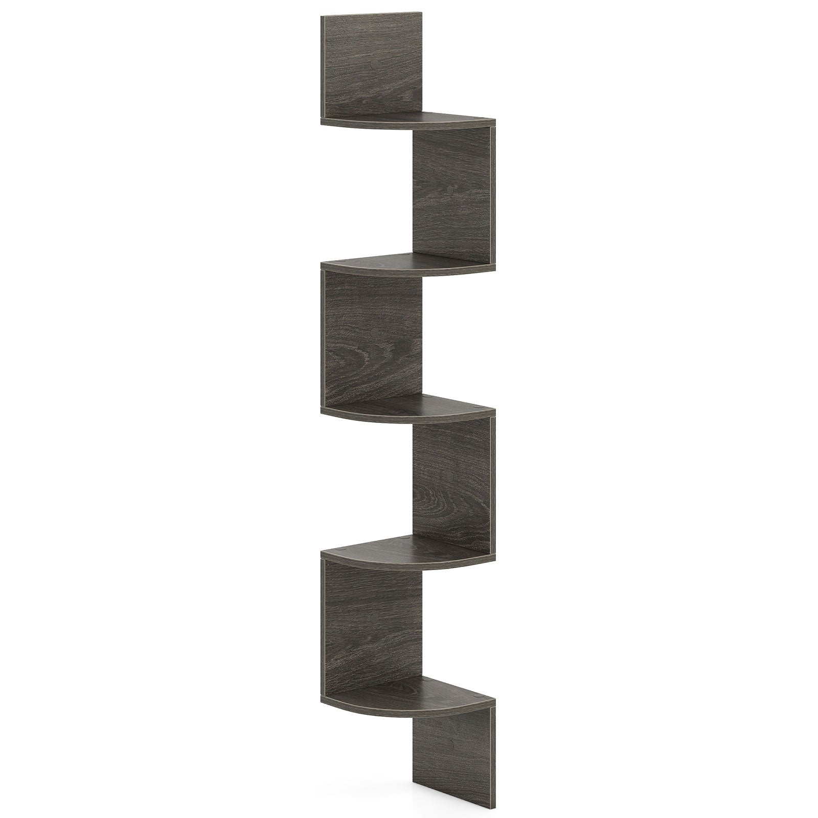 5-Tier Corner Shelf Wall Mount Floating Corner Bookshelf Corner Ladder Shelf-Grey