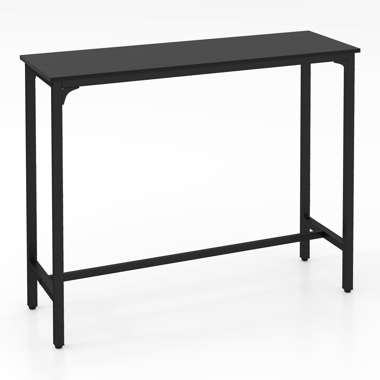 Counter Height Bar Table with Steel Frame and Footrest-Black
