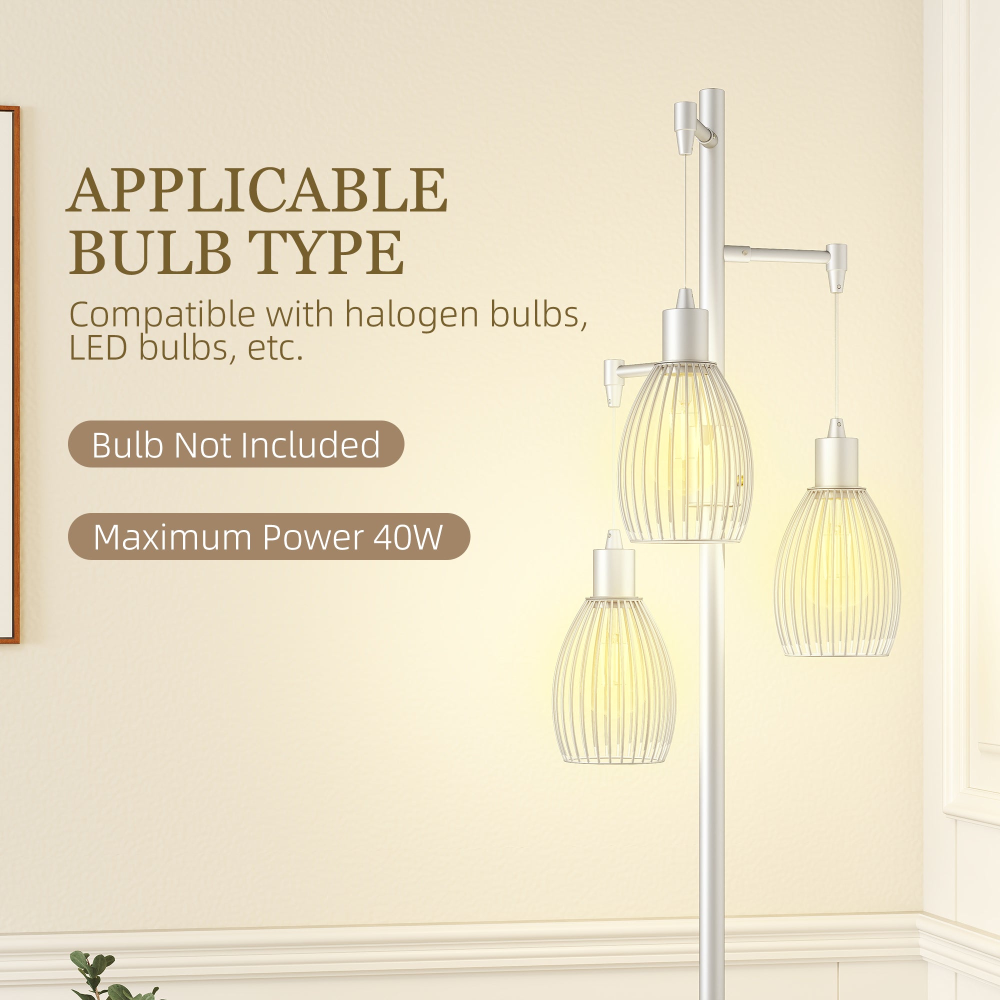 HOMCOM 3-Light Floor Lamp, 170cm Industrial Dimmable Standing Lamp with Steel Wire Cage Lampshades for Living Room, Bedroom, Dining Room, Study, Silver Tone