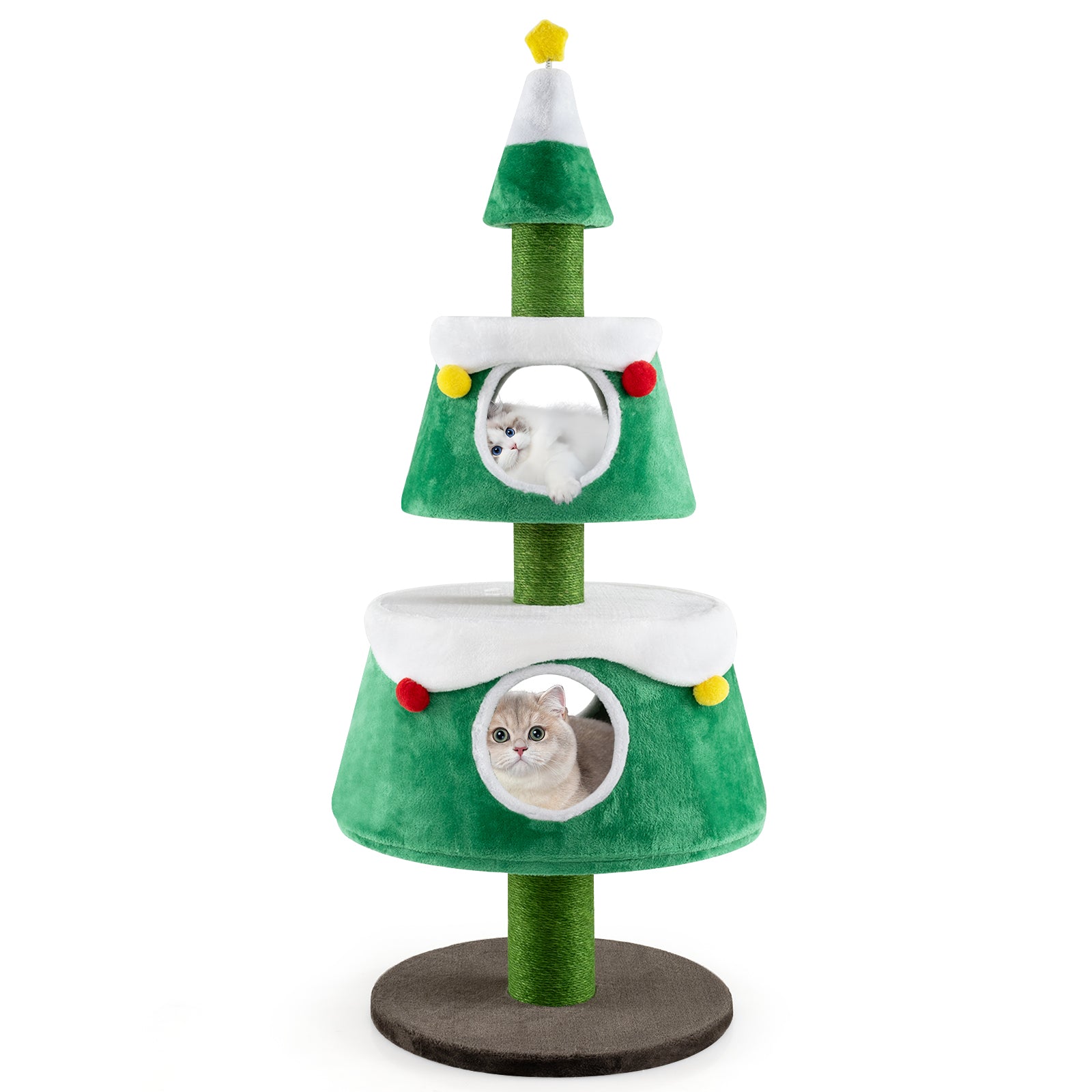Cute Cat Tower Christmas Cat Tree for Indoor Cats with 2 Condos-Green