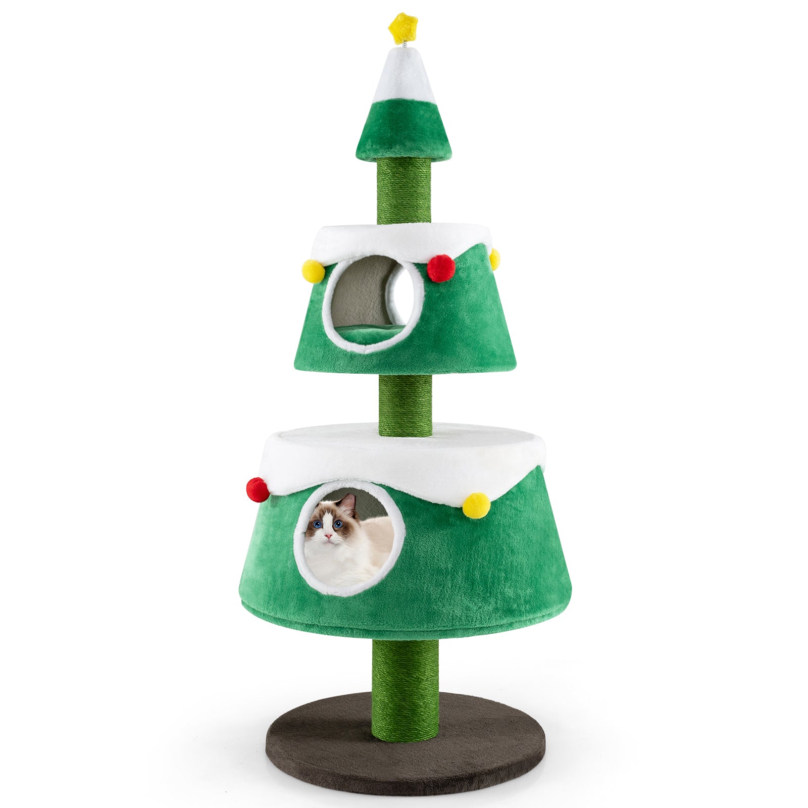 Cute Cat Tower Christmas Cat Tree for Indoor Cats with 2 Condos-Green