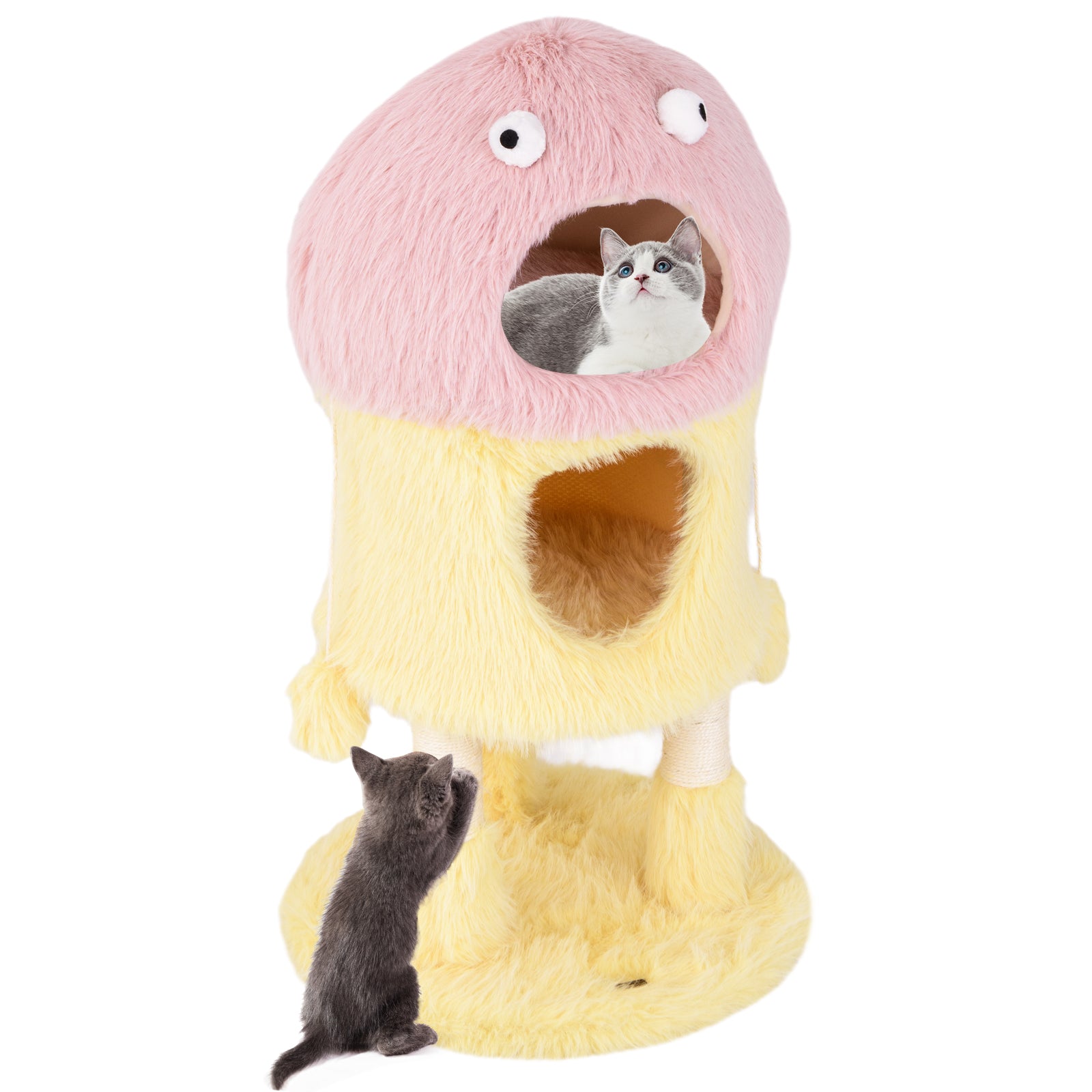 Cute Monster-Themed Cat Tower with 2 Private Condos-Yellow