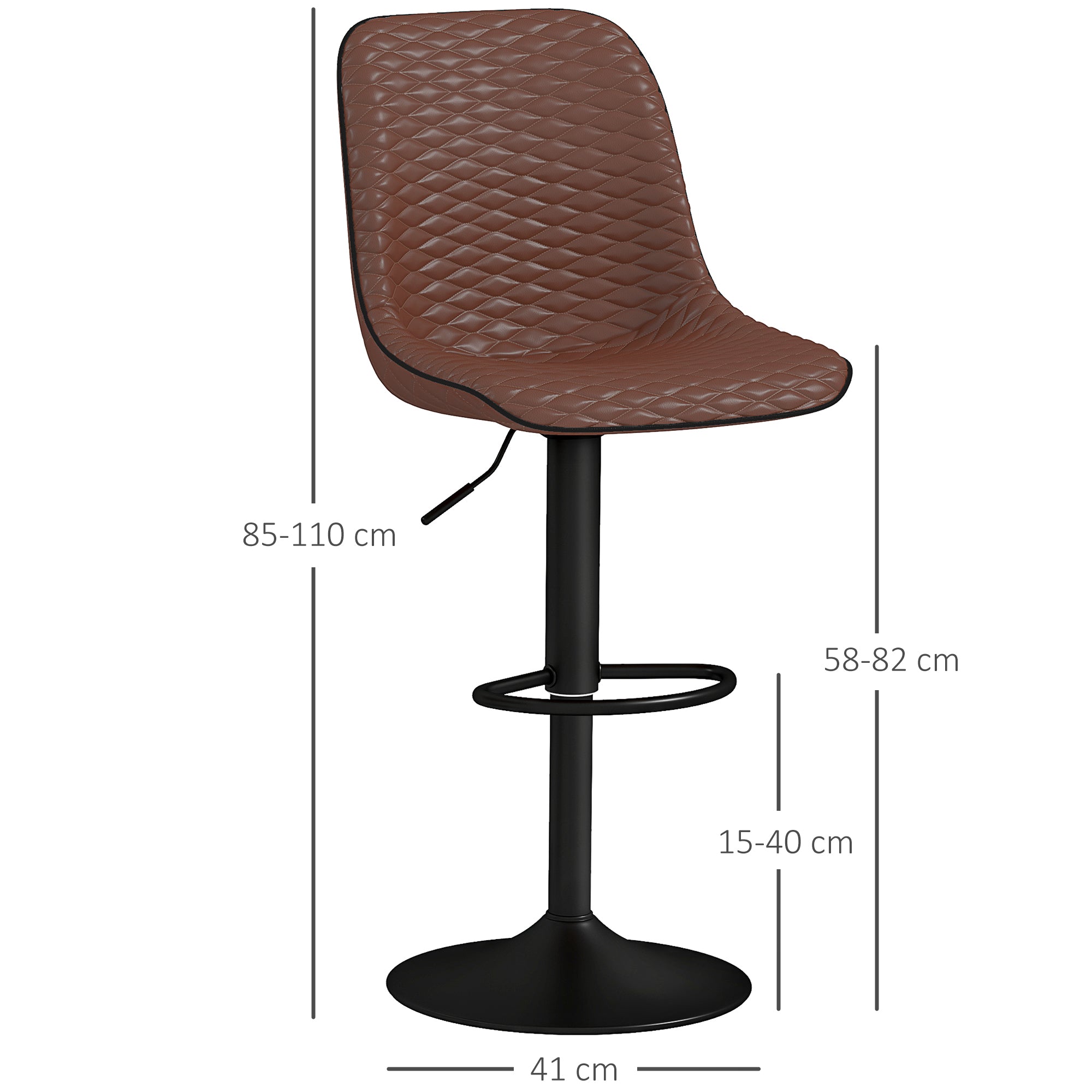 HOMCOM Set of Two Faux Leather Bar Stools - Brown