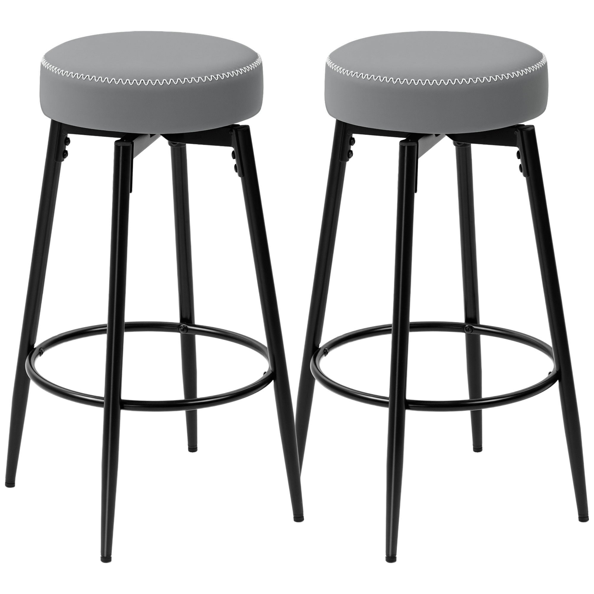 HOMCOM Set of Two Faux Leather Bar Stools - Grey/Black