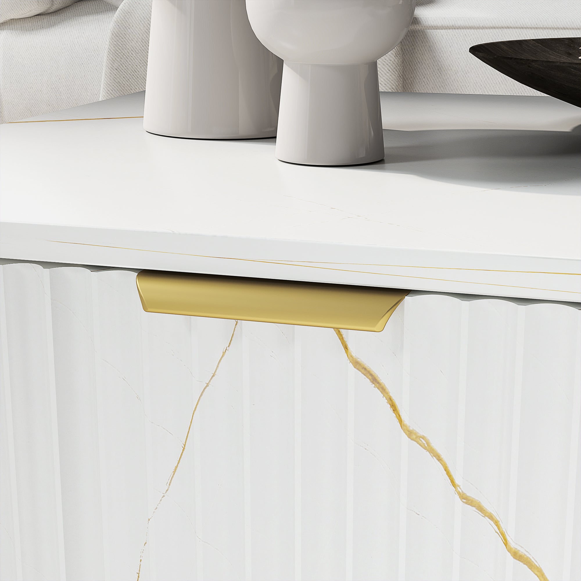 HOMCOM Elegant Marble Effect Storage Coffee Table - White