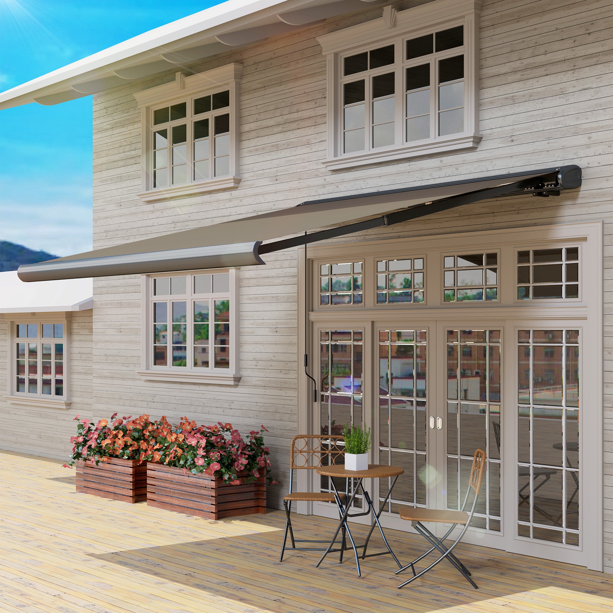 Outsunny 3 x 2.5 m Electric Awning with Remote Controller, Aluminium Frame DIY Retractable Awning, UV50+ Sun Shade Canopy for Garden Patio Deck Door Window, Light Grey