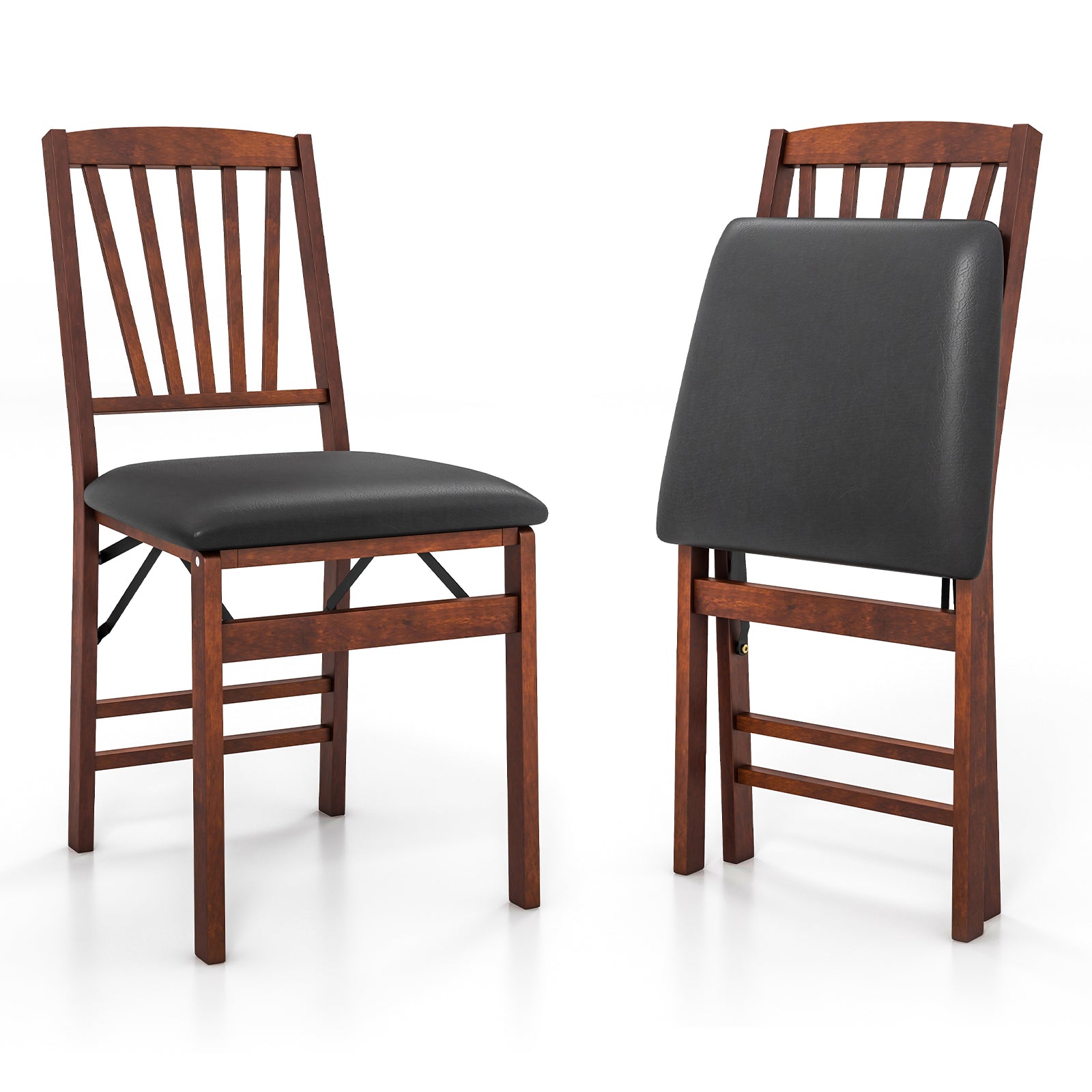 Folding Dining Chair Set of 2 with Padded Seat and Rubber Wood Frame-Brown