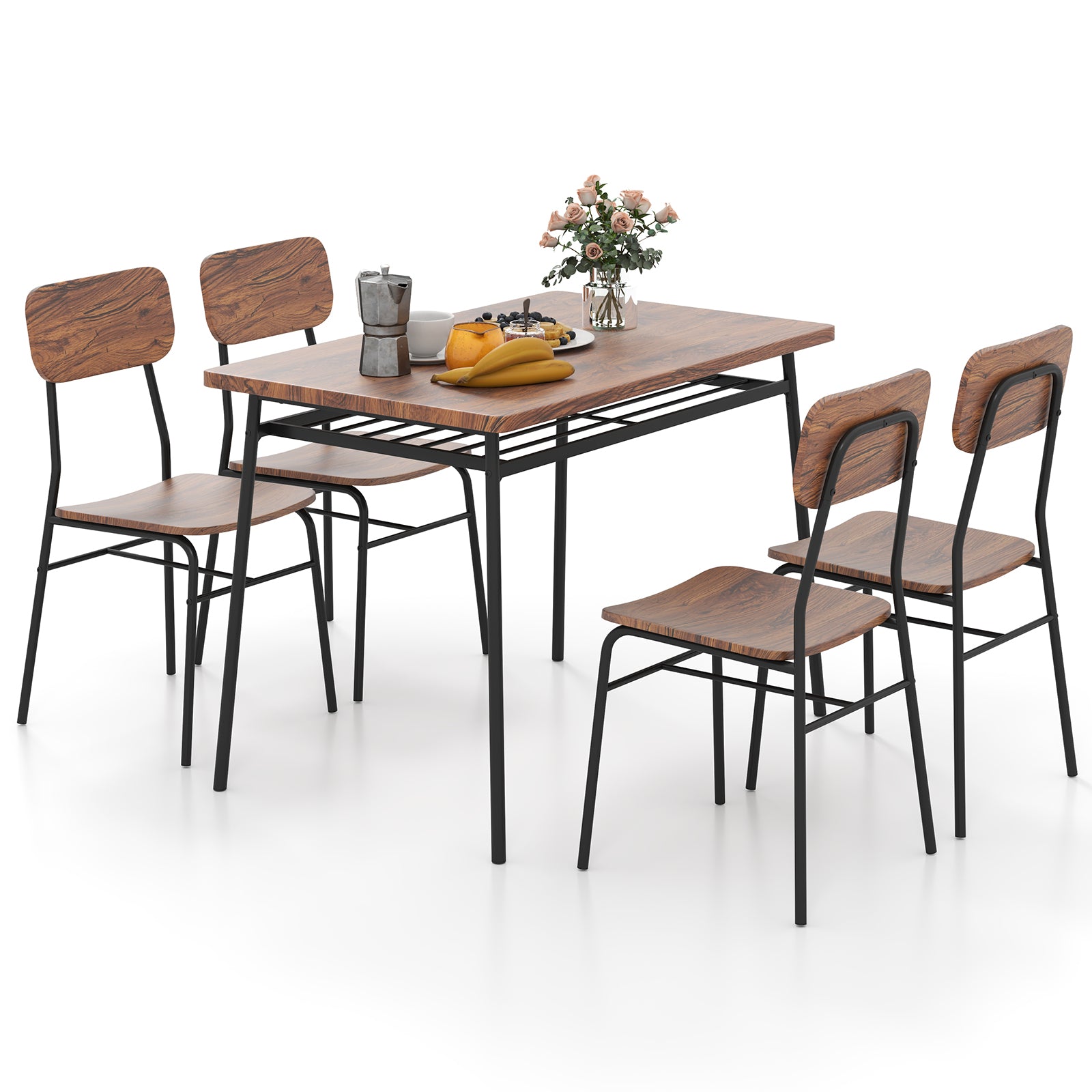 Dining Table Set for 2/4 with Metal Frame and Storage Rack-Coffee-Size 2